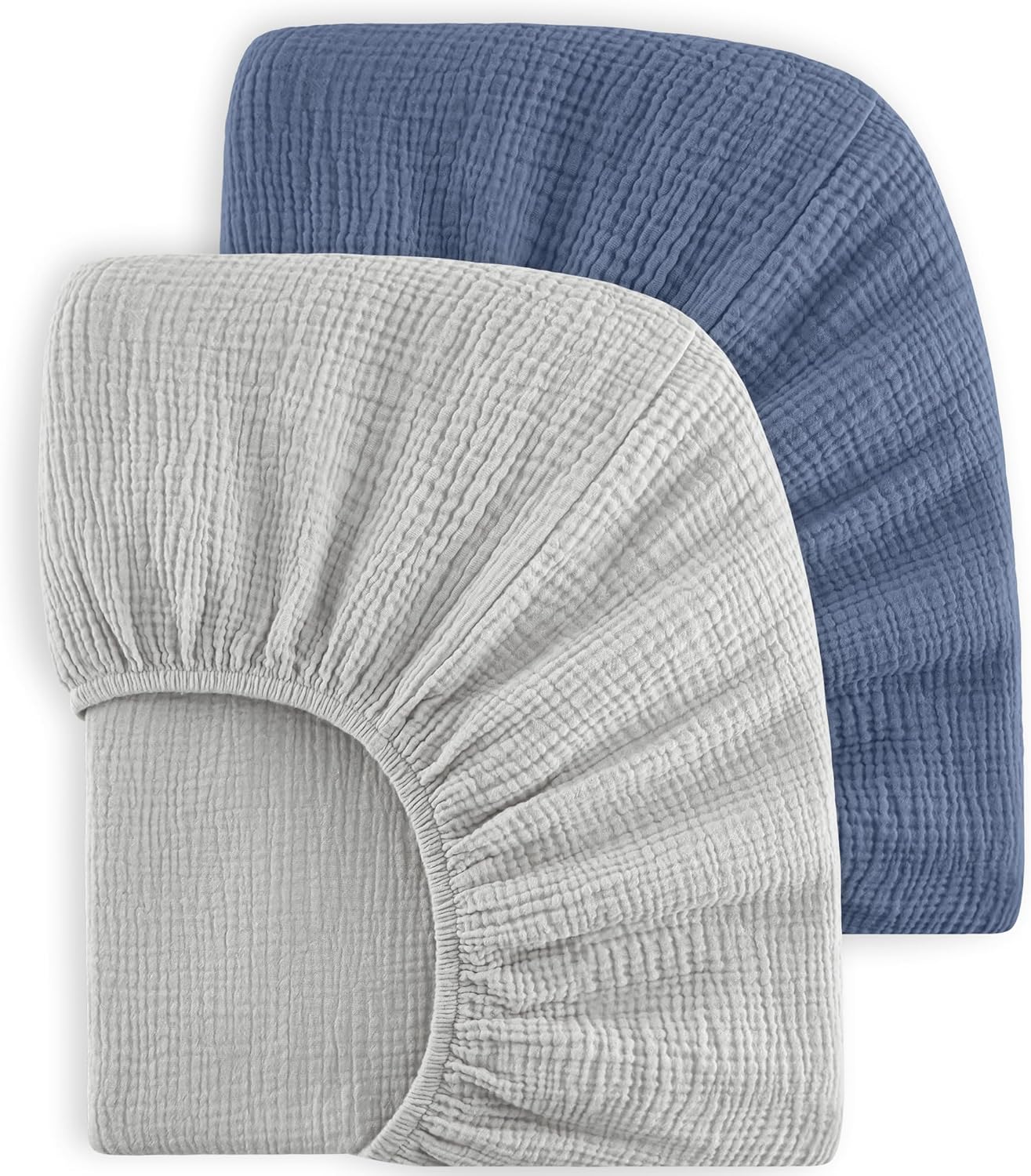 Bearmoss Muslin Crib Sheets 100% Cotton Baby Crib Sheets Fitted for Standard Crib Mattress & Toddler Bed Mattress 52"x28" Soft Breathable Crib Sheet Neutral for Boys Girls - 2 Pack (Blue Elephant)
