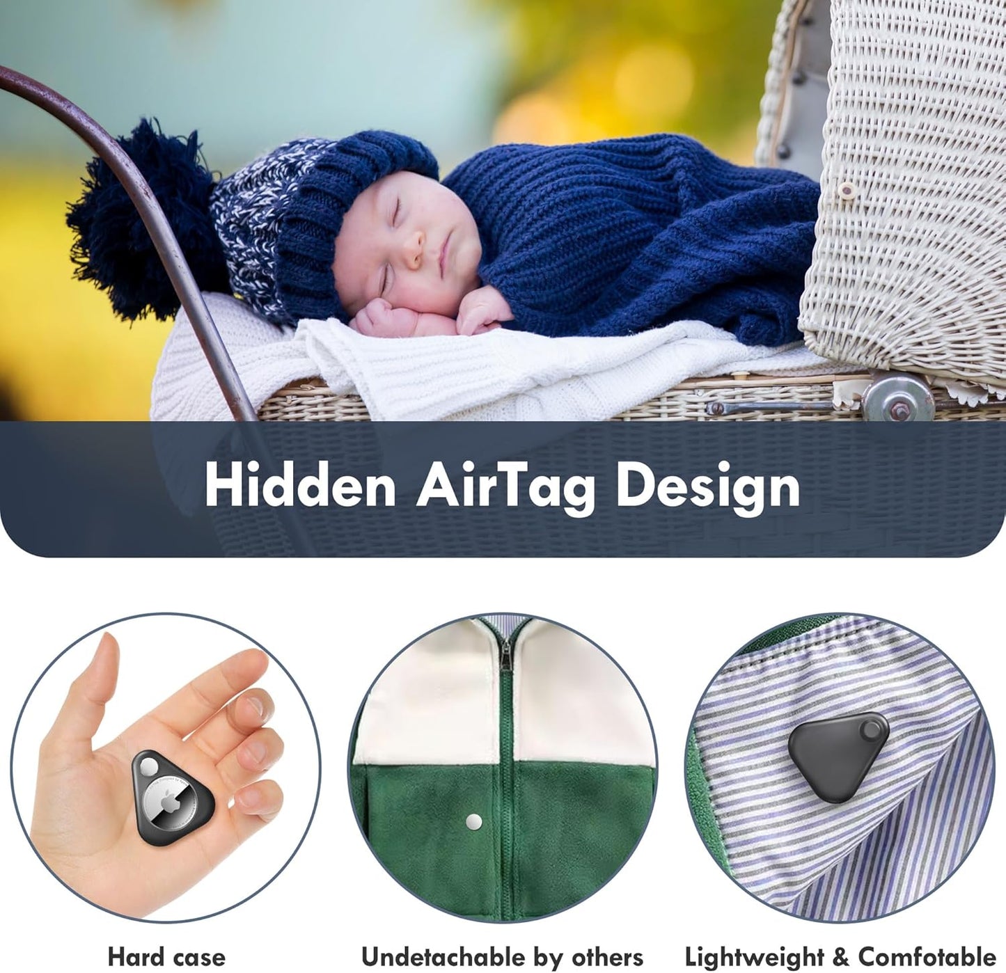 Airtag Holder for Kids Hidden 2 Pack Upgraded GPS Tracker Case, Anti-Removal Airtag Hard Case with Safety Pins, Avoid Airtag Loss, Suitable for Children, Elderly, Pets, Backpack, Luggage(Blue White)