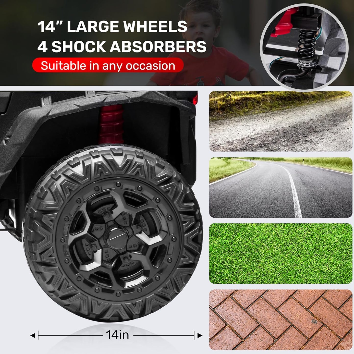 ANPABO 24V 4X4 Ride on Car Truck w/Remote Control, 4WD/2WD Switchable Kids UTV, 19" Spacious Seat, 4 Shock Absorbers, Soft Start, Music Player, Electric Car for Kids Ages 3+(Red)