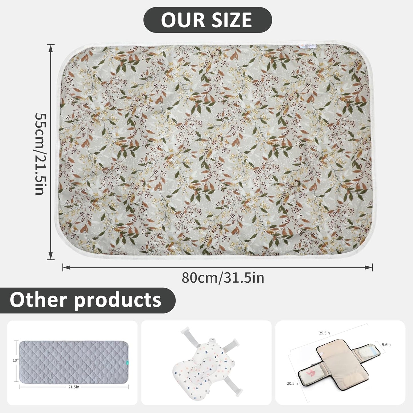 Baby Diaper Changing Pad, 21 5/8" x 31.5" Waterproof Changing Pad Liners - Reusable Soft and Absorbent Portable Changing Mat(Leaf1PCS)