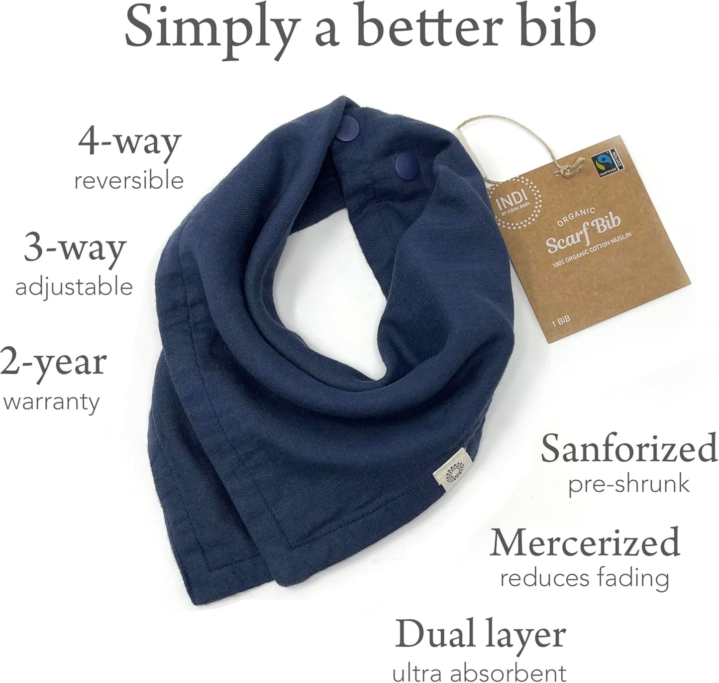 Kishu Baby Indi Organic Baby Bandana Bibs – Fairtrade 4-Way Reversible Drool Bibs for Boys & Girls – Unisex (Set of 5)