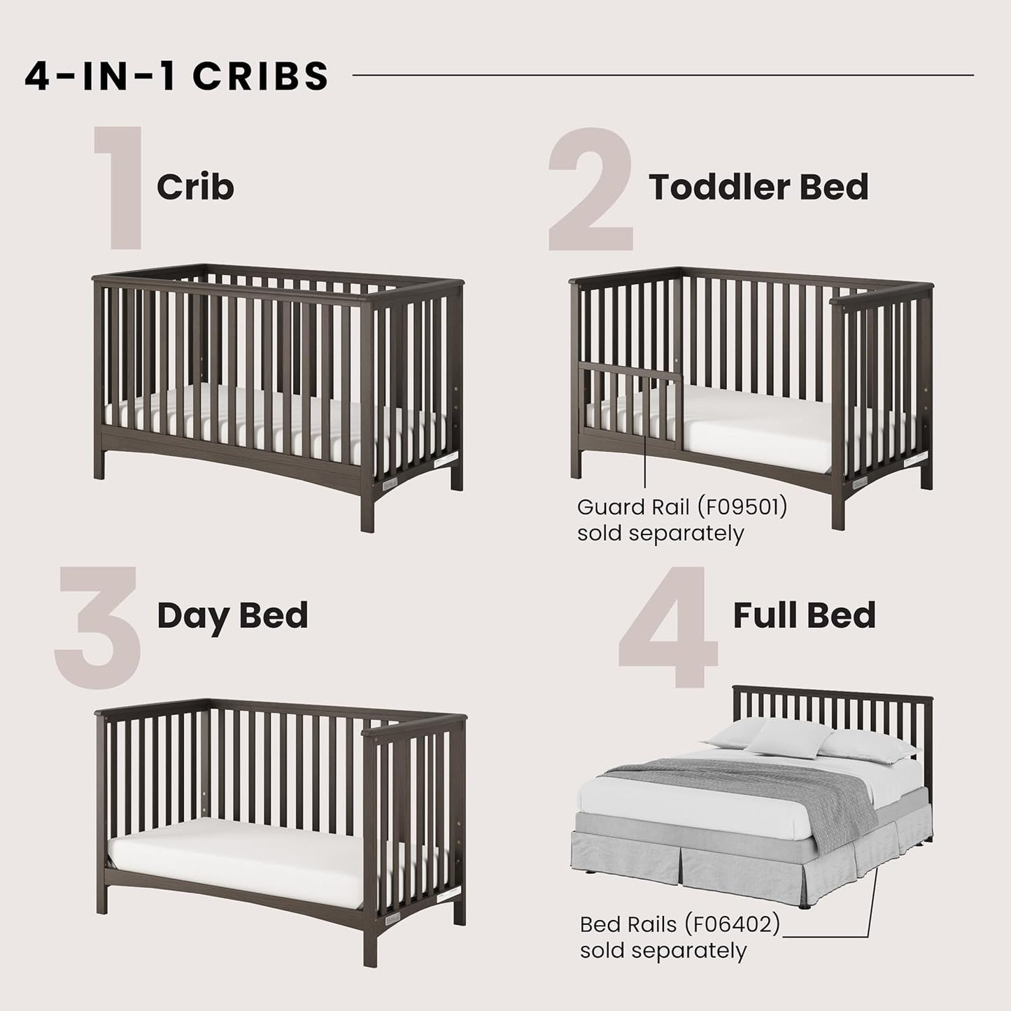 Child Craft London 4-in-1 Convertible Crib, Baby Crib Converts to Day Bed, Toddler Bed and Full-Size Bed, 3 Adjustable Mattress Positions, Non-Toxic, Baby Safe Finish (Dapper Gray)
