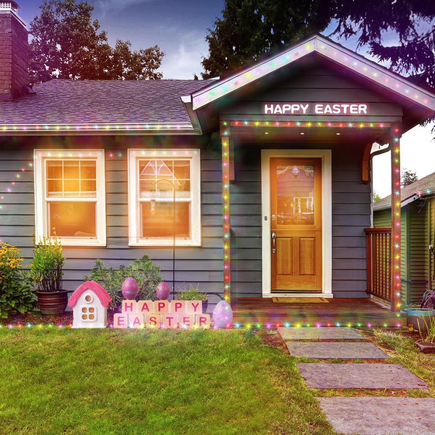 66ft Easter Lights, 200 LED Green Wire Fairy Starry String Lights Plug in, 11 Lighting Modes for Indoor Outdoor Xmas Tree Easter String Light Decoration (Multicolor)