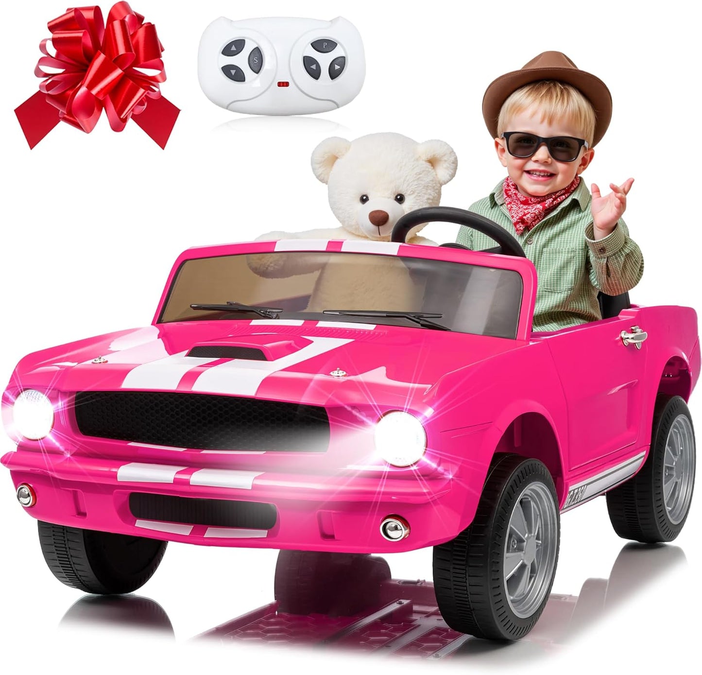 24V 2 Seater Ride on Toys, Licensed Shelby Cobra Kids Power Car Wheeler Ride On Toy w/ 2WD/4WD Switchable, Remote Control, 19" Spacious Seat, 4 Spring Suspension, Music, Bluetooth