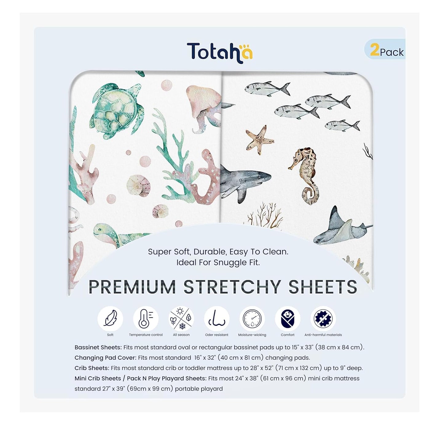 TotAha Changing Pad Cover, Buttery Soft Diaper Changing Pad Covers for Girls Boys, Super Stretchy Jersey Knit Changing Table Covers, 5'' Deep Pocket, 2 Pack