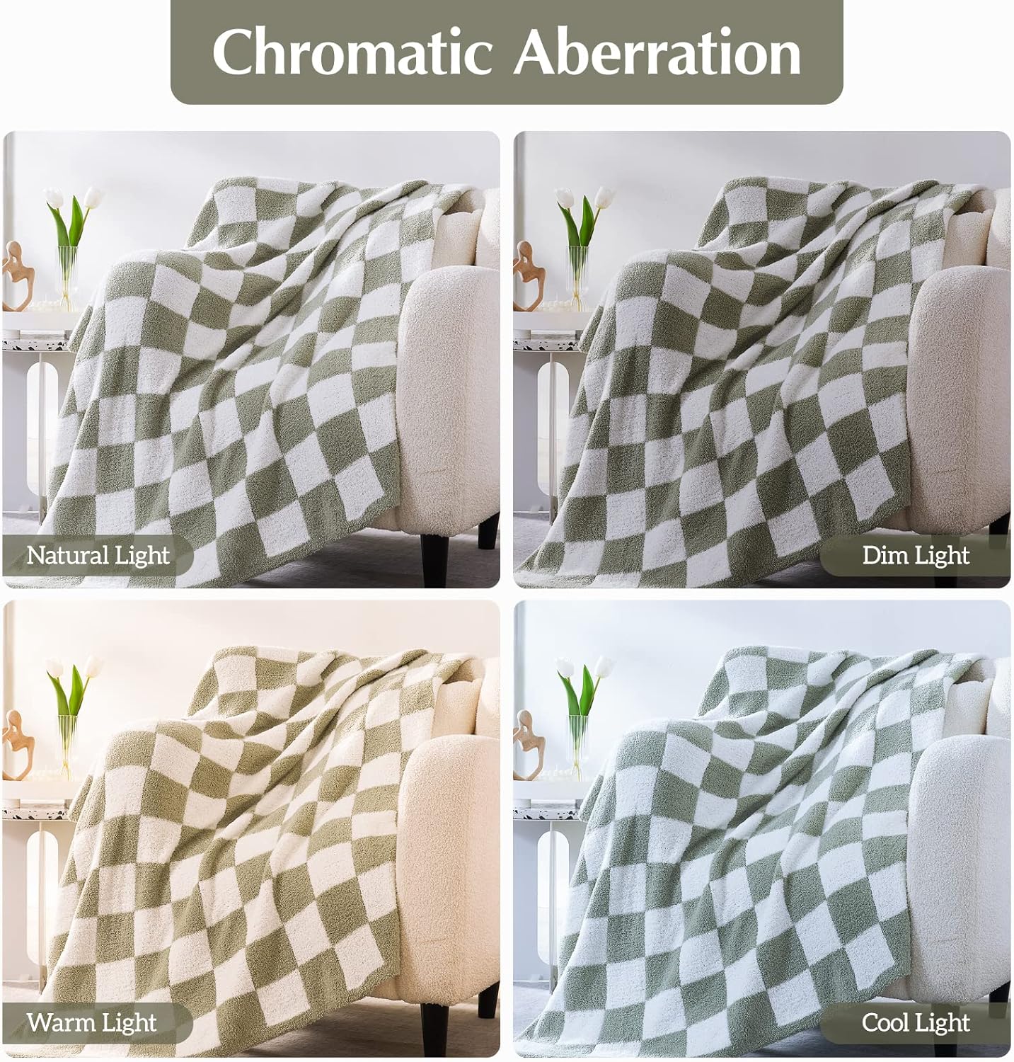 WRENSONGE Checkered Throw Blanket, Sage Green Soft Cozy Fluffy Hand Made Throw Blankets for Couch, Sofa, Chair, Bed, Camping, Picnic, Travel Lightweight Bed Blankets for Women Mothers Birthday Gifts
