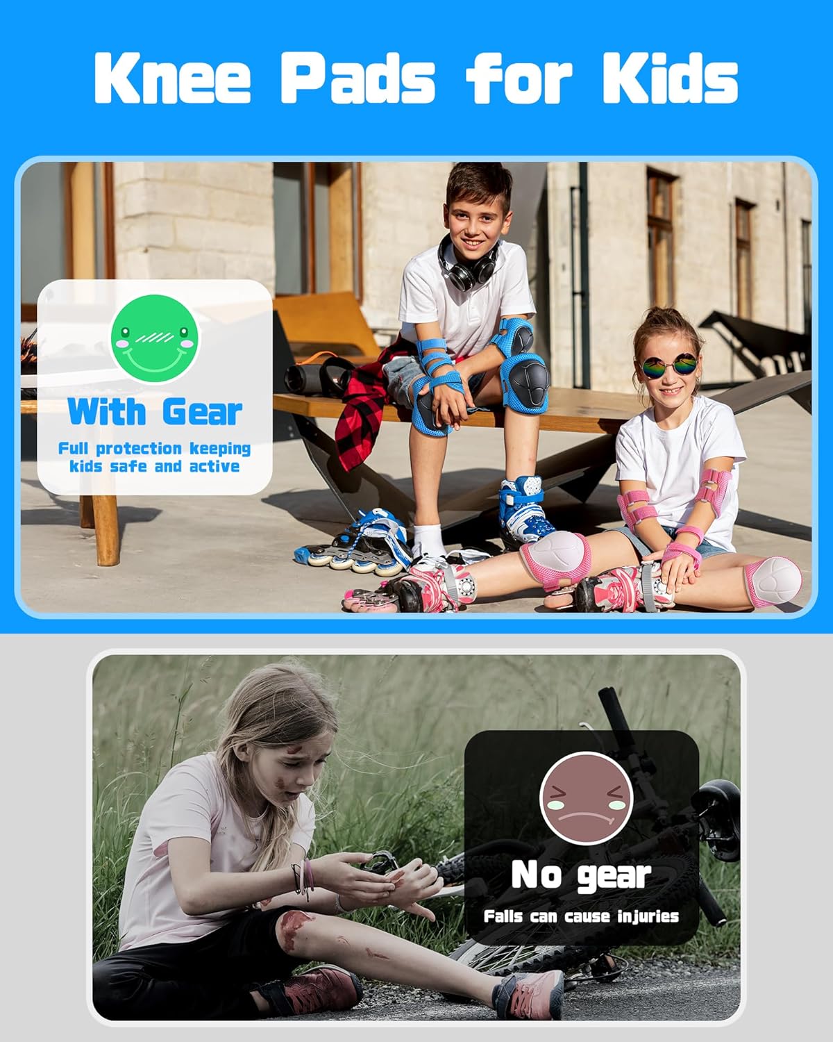 Kids Protective Gear Set, Knee and Elbow Pads with Wrist Guards for Ages 3-8 Year Toddler, 3 in 1 Enhanced Material Protective for Skating Cycling Bike Roller Scooter, Includes Organizer Bag