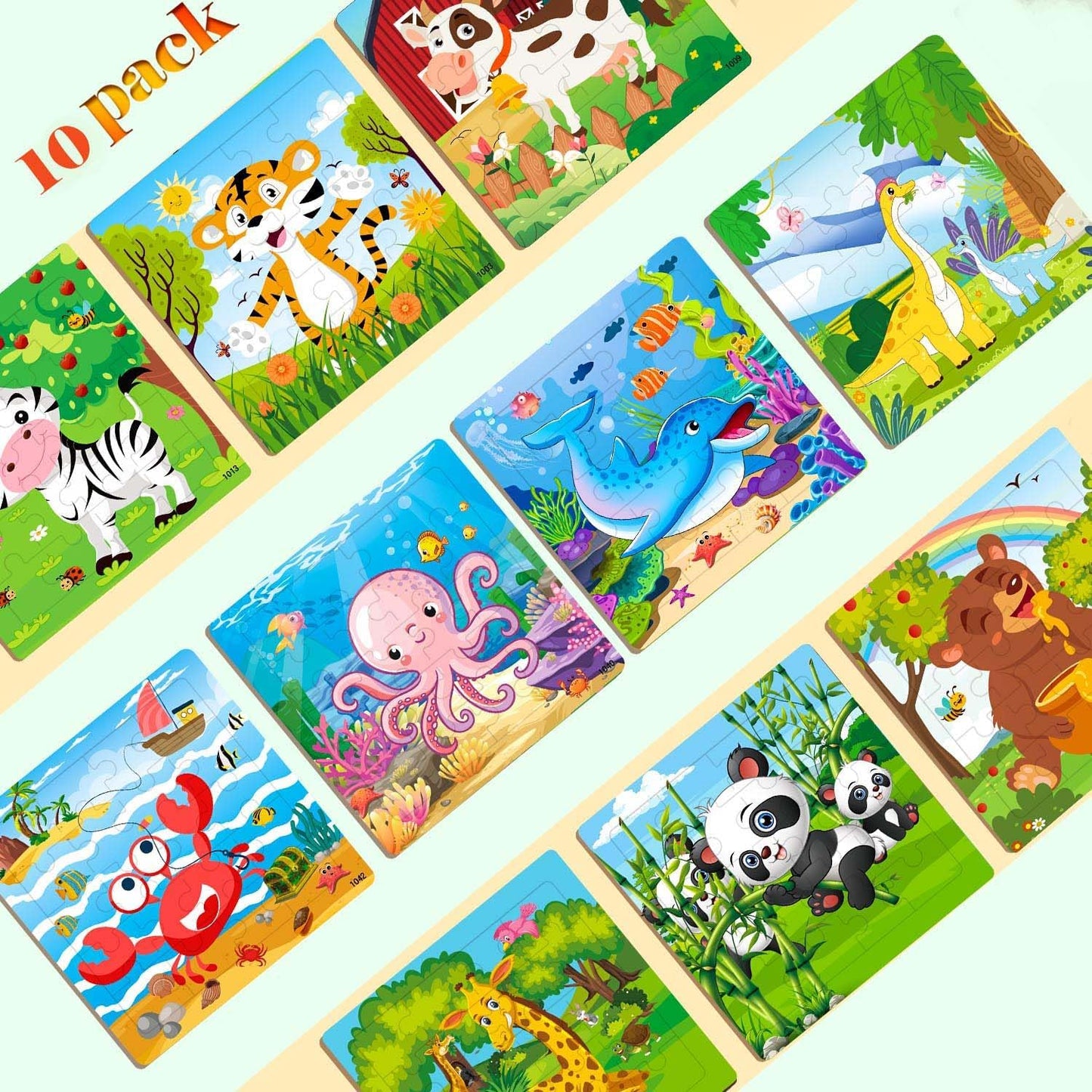Puzzles for Kids Ages 4-6, 10 Pack of 20 Piece Wooden Jigsaw Puzzles for Toddlers Ages 3-5 Jigsaw Puzzle for Toddler Children Learning Educational Puzzles Toys for Boys and Girls.