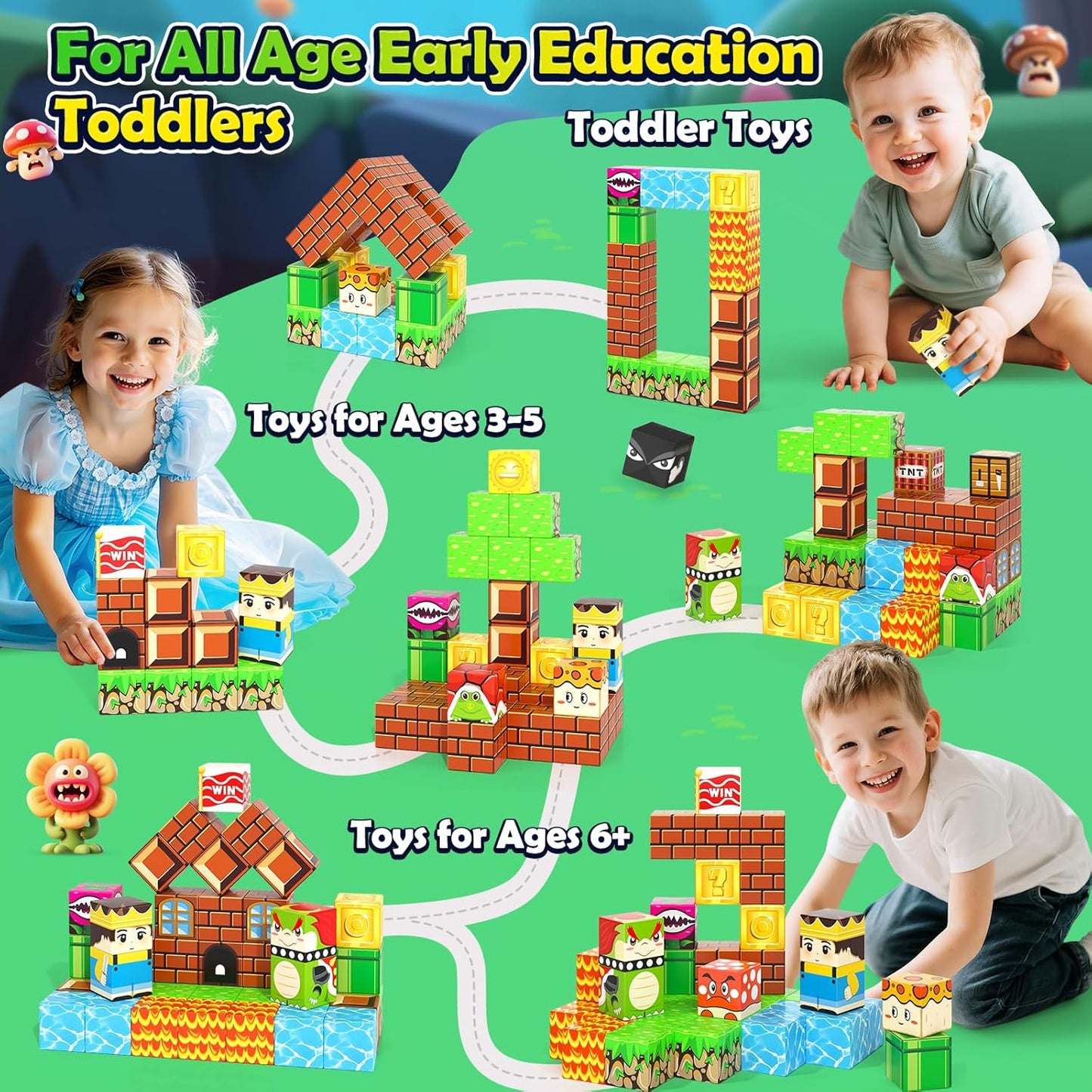 Magnetic Blocks Travel Toys with Portable Metal Tin - STEM Magnet Building Blocks Toddler Kids Toys for 3 4 5 6 7 8 Year Old Boys & Girls Xmas Birthday Gifts Classroom Must Haves Decor