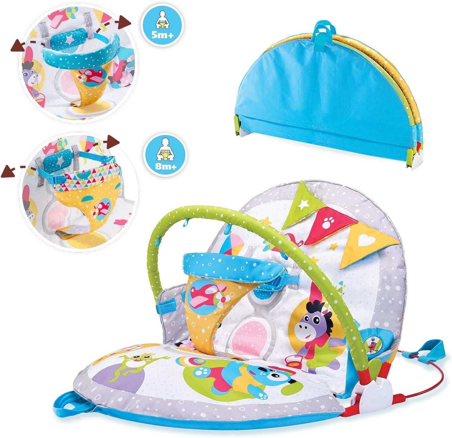 Yookidoo Baby Gym Lay to Sit-Up Playmat. 3-in-1 Newborns Activity Center with Tummy Time Toys, Pillow & Infant Miror. 0-12 Month