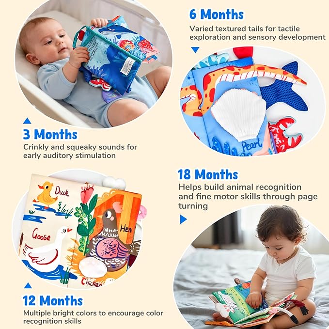 JoyCat Baby Books 0-6 Months - 2PCS Infant Toys 0-6m Tummy Time Babies Toy Newborn Toys Early Development Sensory Book Baby Girl Boy Shower Christmas Birthday Gift Stocking Stuffers