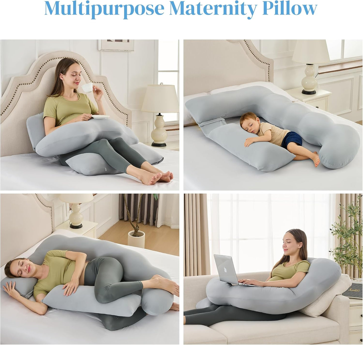 Cooling Pregnancy Pillow for Sleeping, U Shaped Full Body Maternity Pillow with Silky Cool Touch Cover – Support for Back, Legs, Belly, HIPS for Pregnant Women, 51 Inch Body Pillow, Grey