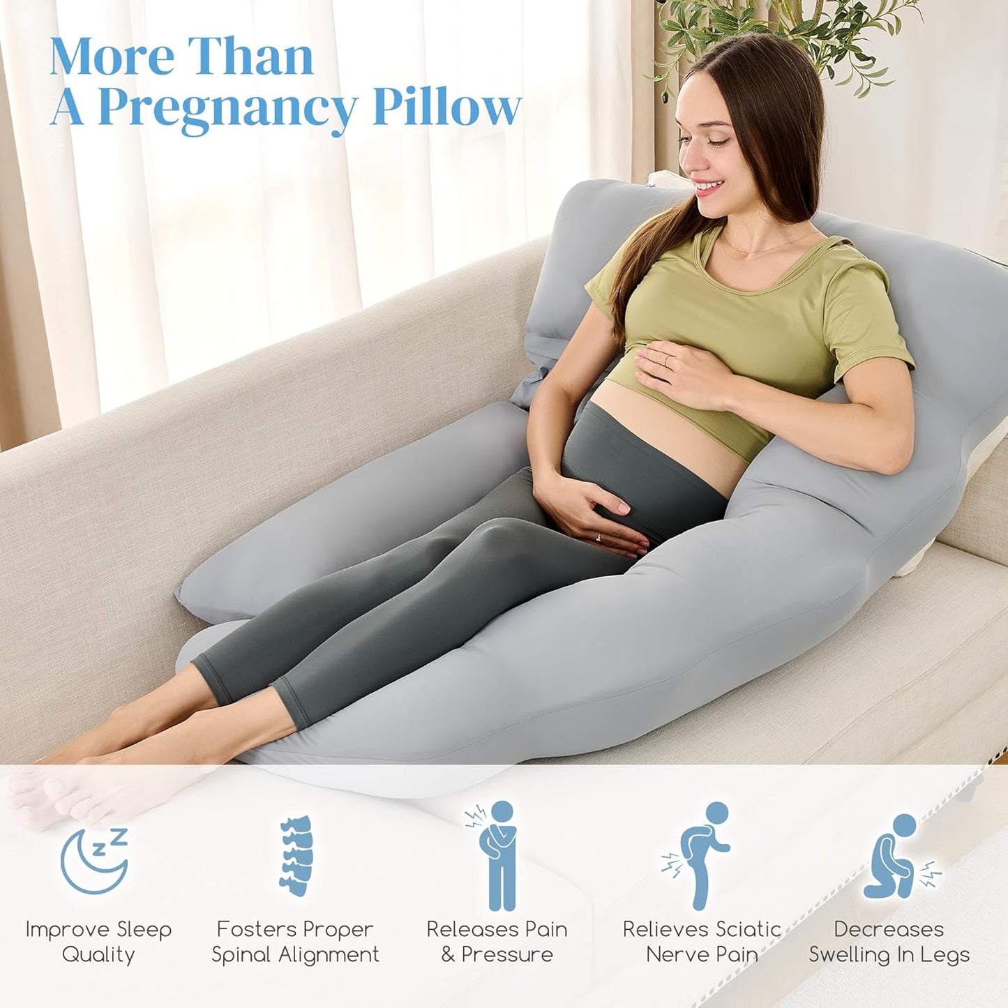 Cooling Pregnancy Pillow for Sleeping, U Shaped Full Body Maternity Pillow with Silky Cool Touch Cover – Support for Back, Legs, Belly, HIPS for Pregnant Women, 51 Inch Body Pillow, Grey