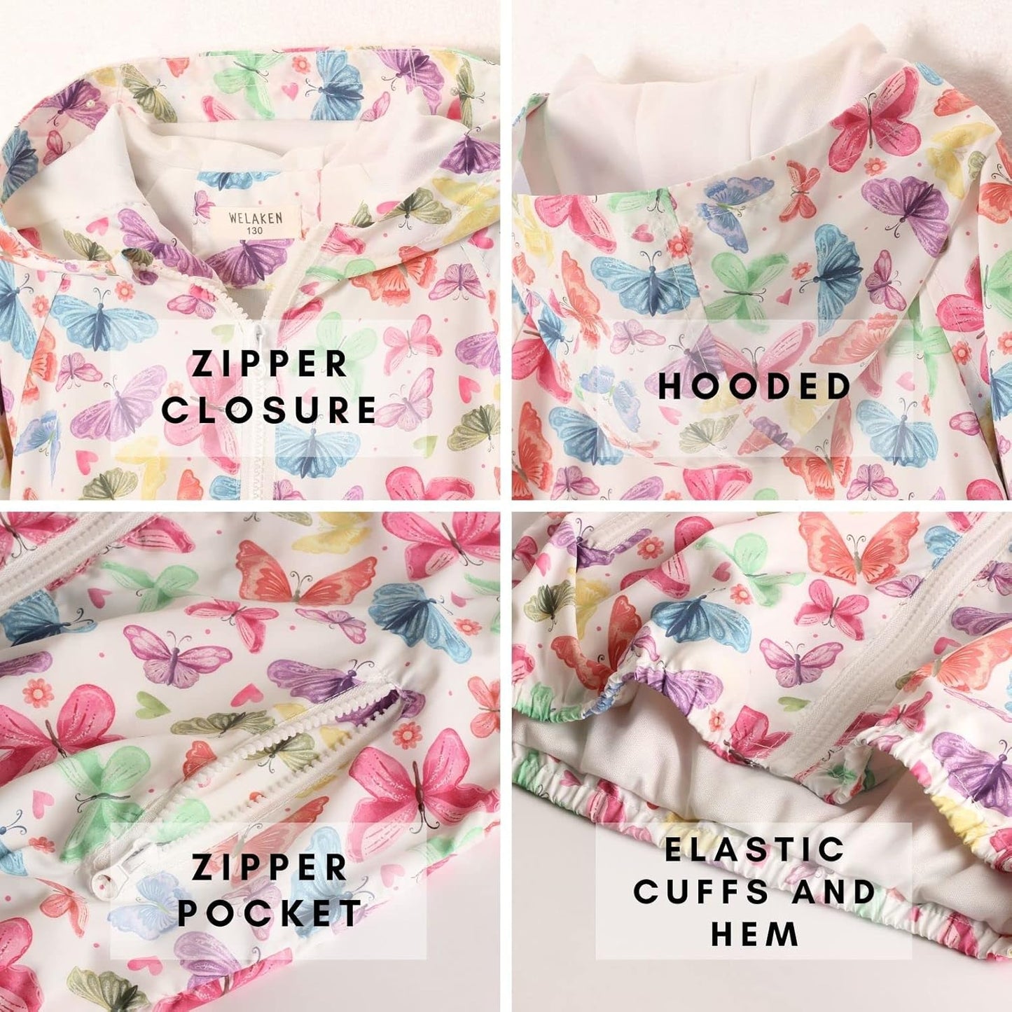 WELAKEN Lightweight Jacket for Girls Kids & Toddler II Girls' Print Water-Resistant Jacket