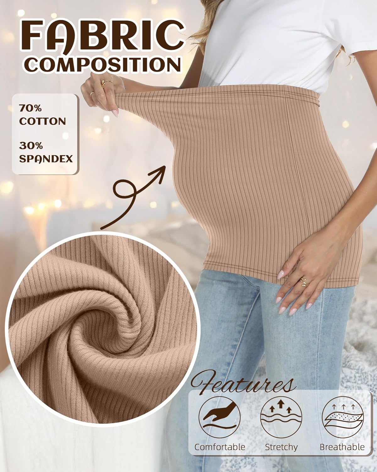3 Pack Maternity Belly Bands for Pregnant Women Cotton Stretch Ribbed Pregnancy Support Belt Pants Extender