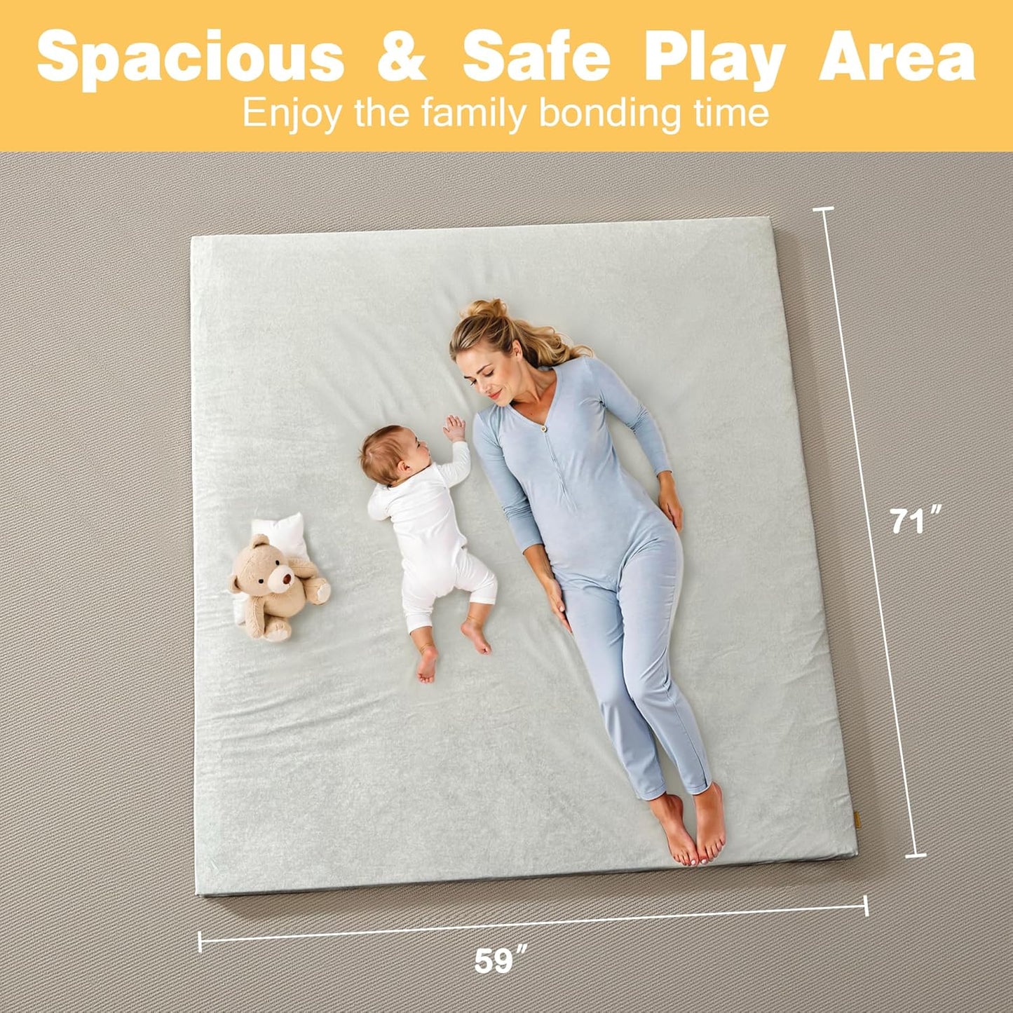 71" ×59" Padded Baby Play Mat for Floor, 1.2" Thick Memory Foam Mat with Machine Washable Cover, Soft Tummy Time Crawling Playmat with Non-Slip Bottom, Fits 71" x59" Playpens