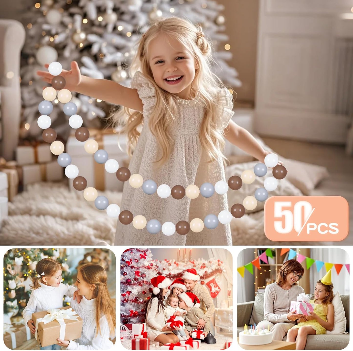 GOGOSO Balls for Ball Pit - Plastic Ball for Toddlers 1-3, Baby Kids Ball Pool Decoration 50 100 200 300 500 1000 (Grey+Coffee+ Beige+White, 50 Balls)