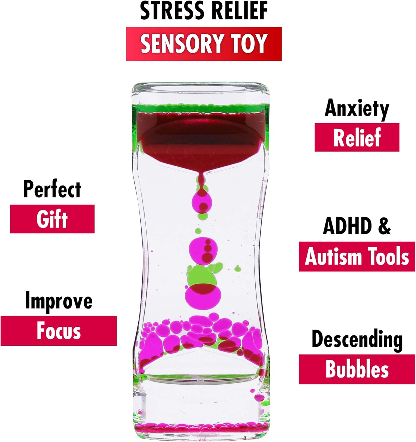 Liquid Motion Bubbler Sensory Toys – 2 Pc Set Bundle Stretchy String Fidget Toys Timer for Stress Relief and Anxiety Relief, Water Oil Toy for Hyperactivity Relaxation figit Fuchsia