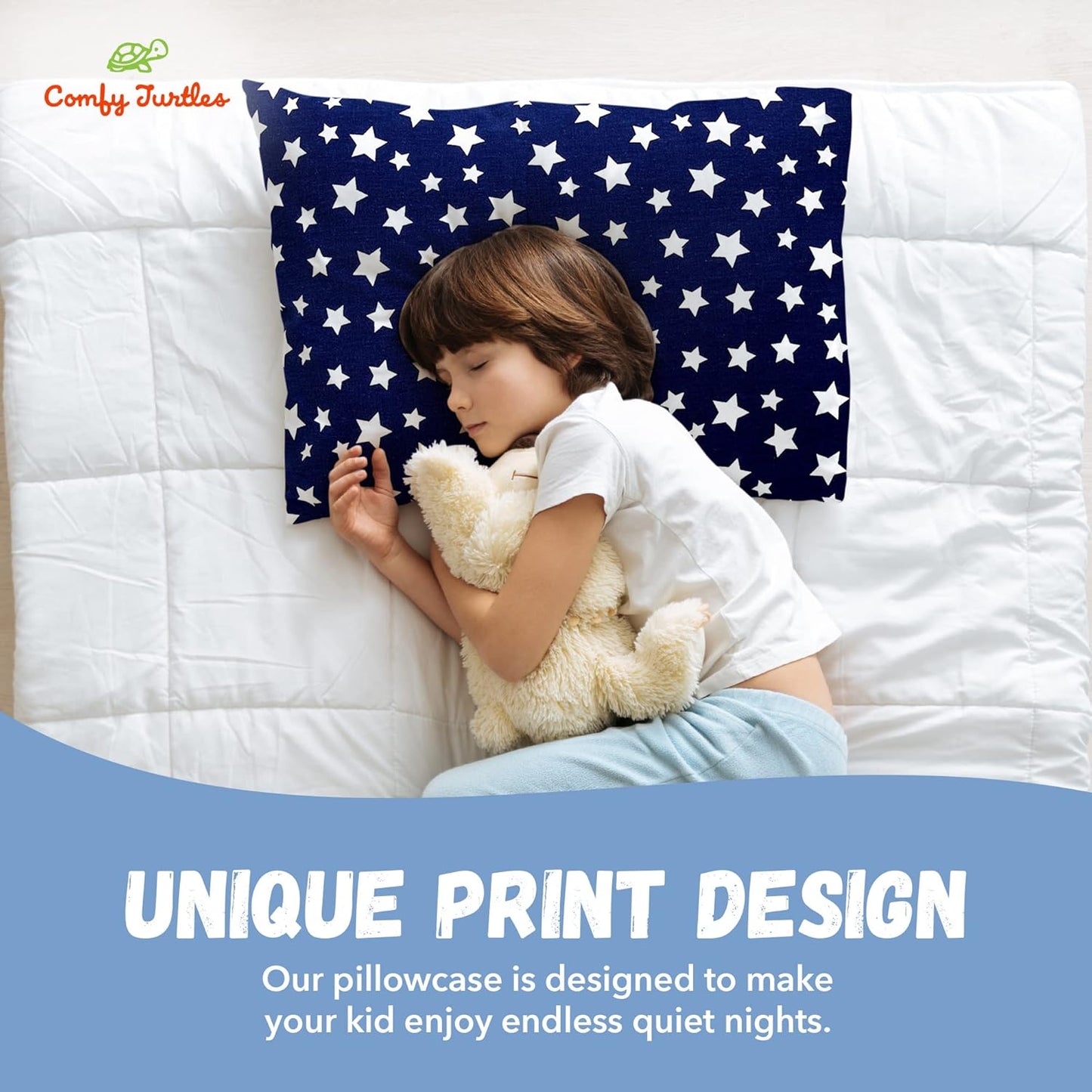 Toddler Pillowcase 13x18 - Cotton Toddler Pillowcase Star, Kids Galaxy Pillow Case for Boys, Baby Boy Travel Pillow Case Cover - Navy Blue Stars