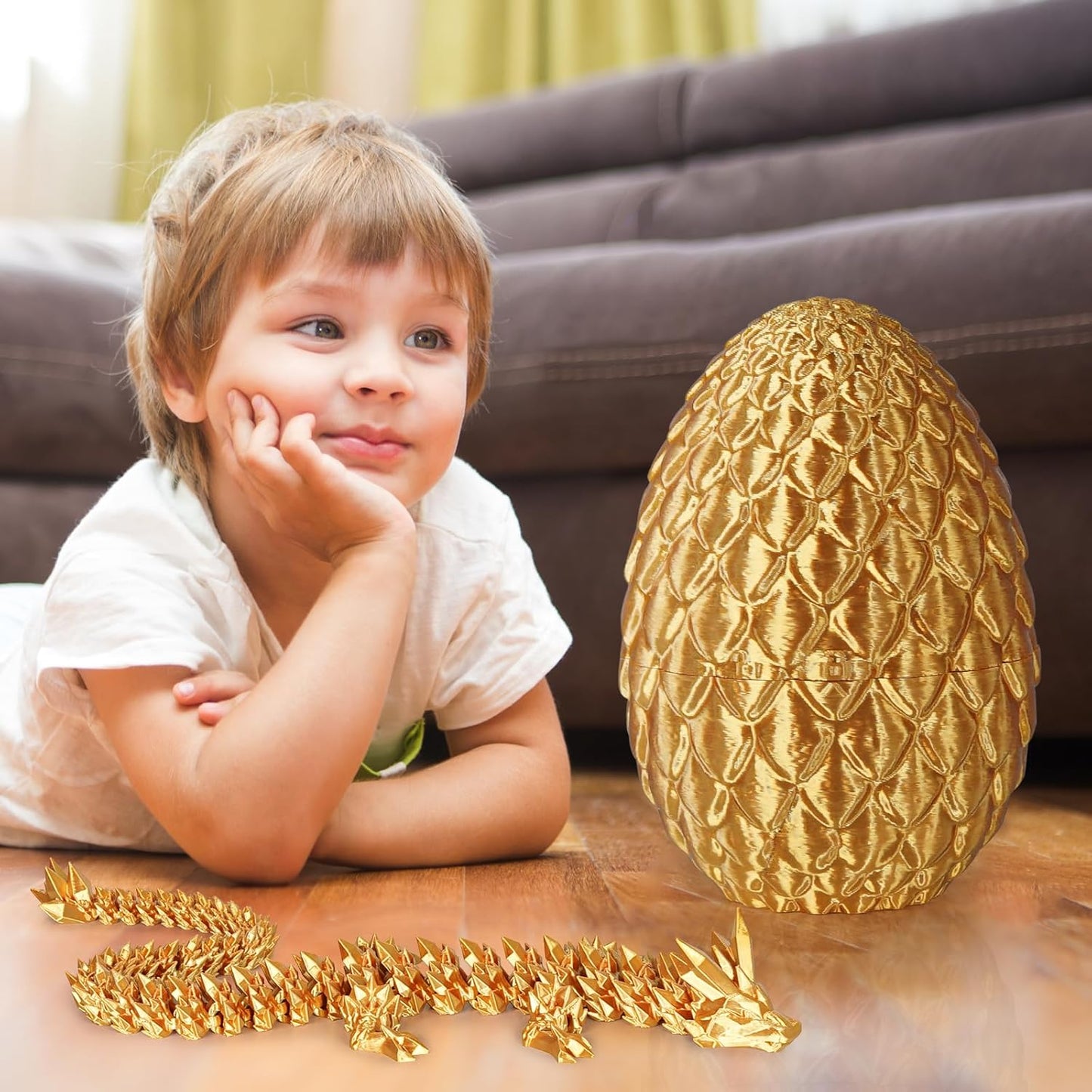 Large Dragon Eggs with Dragon Inside, 3D Printed Surprise Funny Gifts for Kids, Articulated Dragon Fidget Toys for Adults, Executive Desk Toys Office Room Décor (Gold)