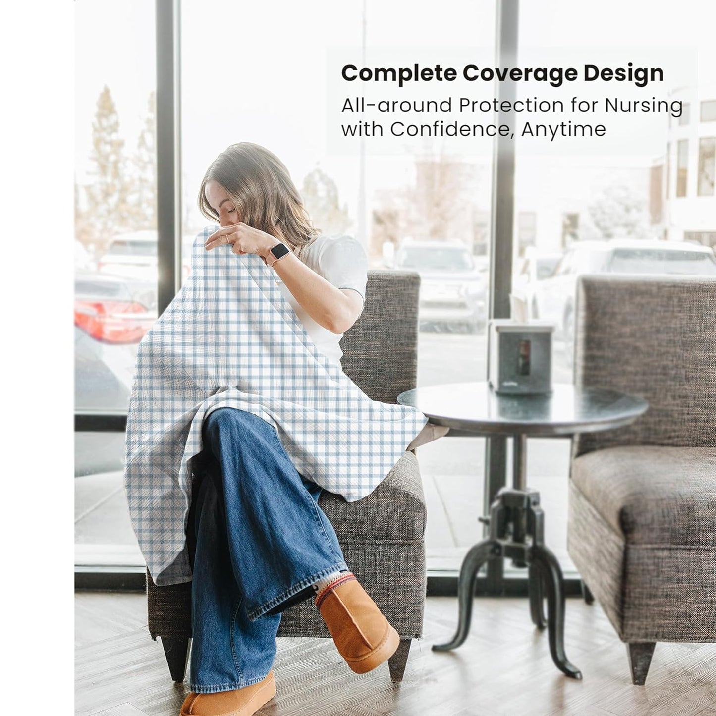 Konssy 2-Pack Muslin Nursing Cover Up for Breastfeeding Moms with Rigid Hoop, 100% Cotton, Lightweight & Breathable Breastfeeding Cover, Adjustable & Comfort