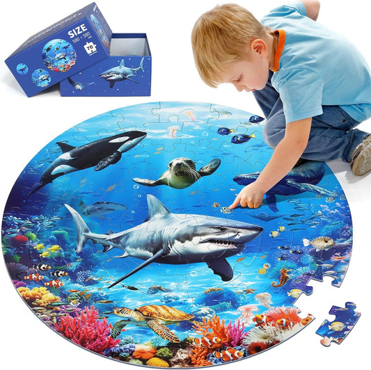 Underwater Ocean Floor Puzzle for Kids Ages 4-6, Shark Toys for Boys Girls, 70 Pieces Large Jigsaw Shark Puzzles for Kids Ages 3-8, Educational Ocean Animals Toys for Birthday Christmas