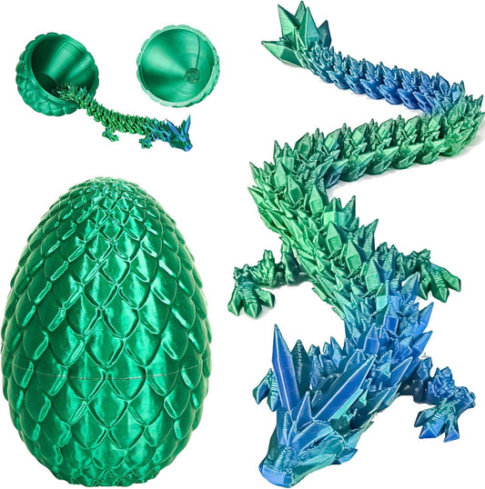 Dragon Eggs with Dragon Inside, 3D Printed Surprise Funny Gifts for Kids, Articulated Dragon Fidget Toys for Adults, Executive Desk Toys Office Room Décor (Christmas Green, M-Size)