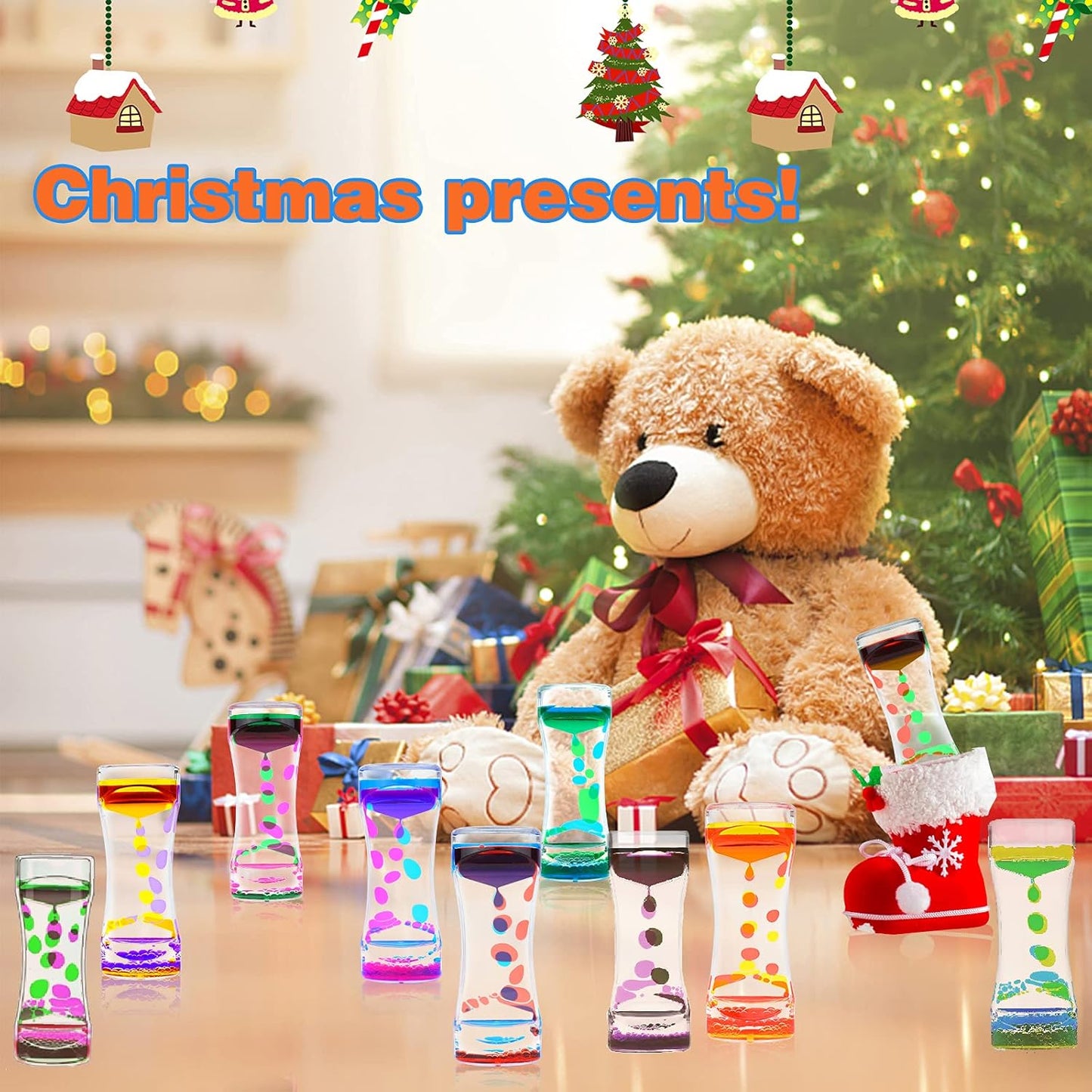 Liquid Motion Bubbler Timer 10 Pack Diamond Shaped Liquid Timer for Fidget Toy,Autism Toys, Children Activity, Calm Relaxing,Penguin Desk Toys and Home Ornament (SF-10 PCS-Liquid Motion Bubble)