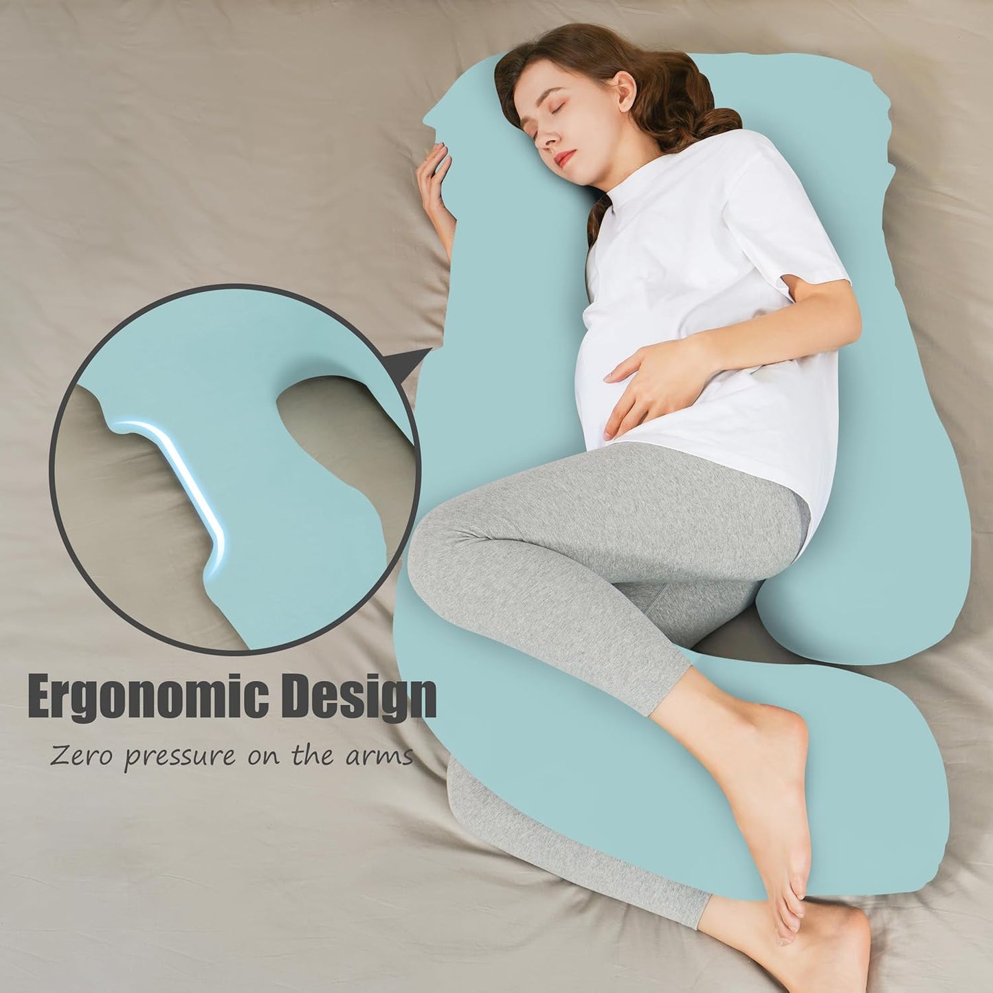 HIPHOP PANDA U-Shaped Pregnancy Pillow for Sleeping - Full Body Maternity Support Pillow with Removable Cover - Comfort for Back, HIPS, Legs, Belly - 57 Inch for Pregnant Women, Ice Blue