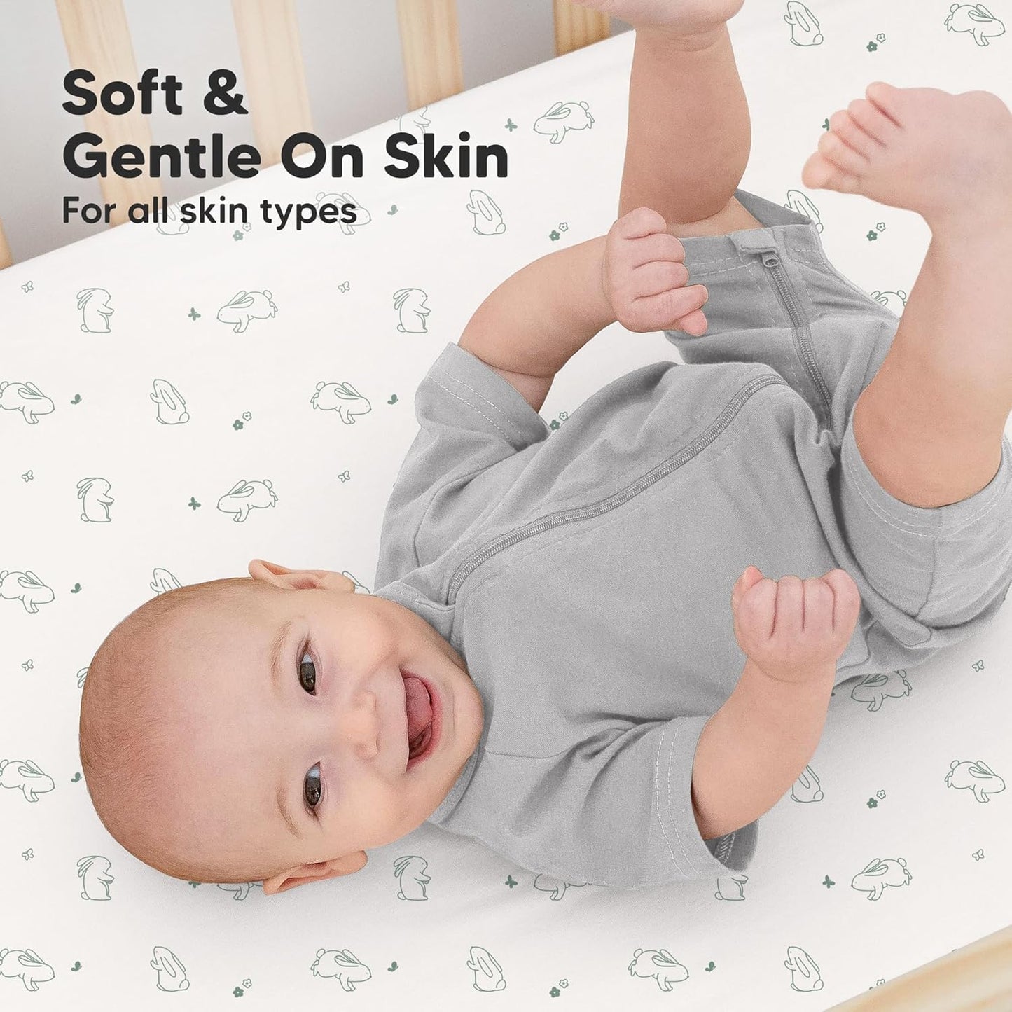KeaBabies 2-Pack Organic Crib Sheets for Boys, Girls - 52x28 Fitted Crib Mattress Sheet Neutral, Breathable Jersey Cotton Cover for Baby Bed, Toddler Mattress, Soft & Cute Prints (Bunnies)
