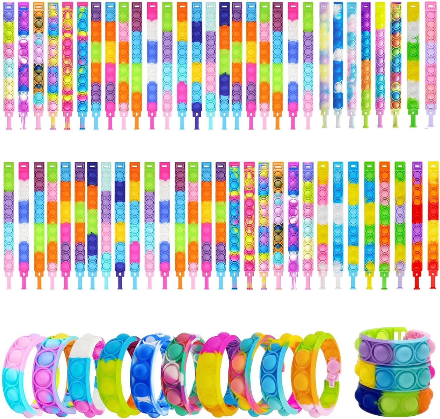 100pcs pop Random Bracelet,Pop Bubble Fidget Sensory Toys, Pop Toy Bulk for Party Favor, Classroom Student Prizes Easter Basket Goodie Bag Stuffers Christmas Valentine Gift for Kid