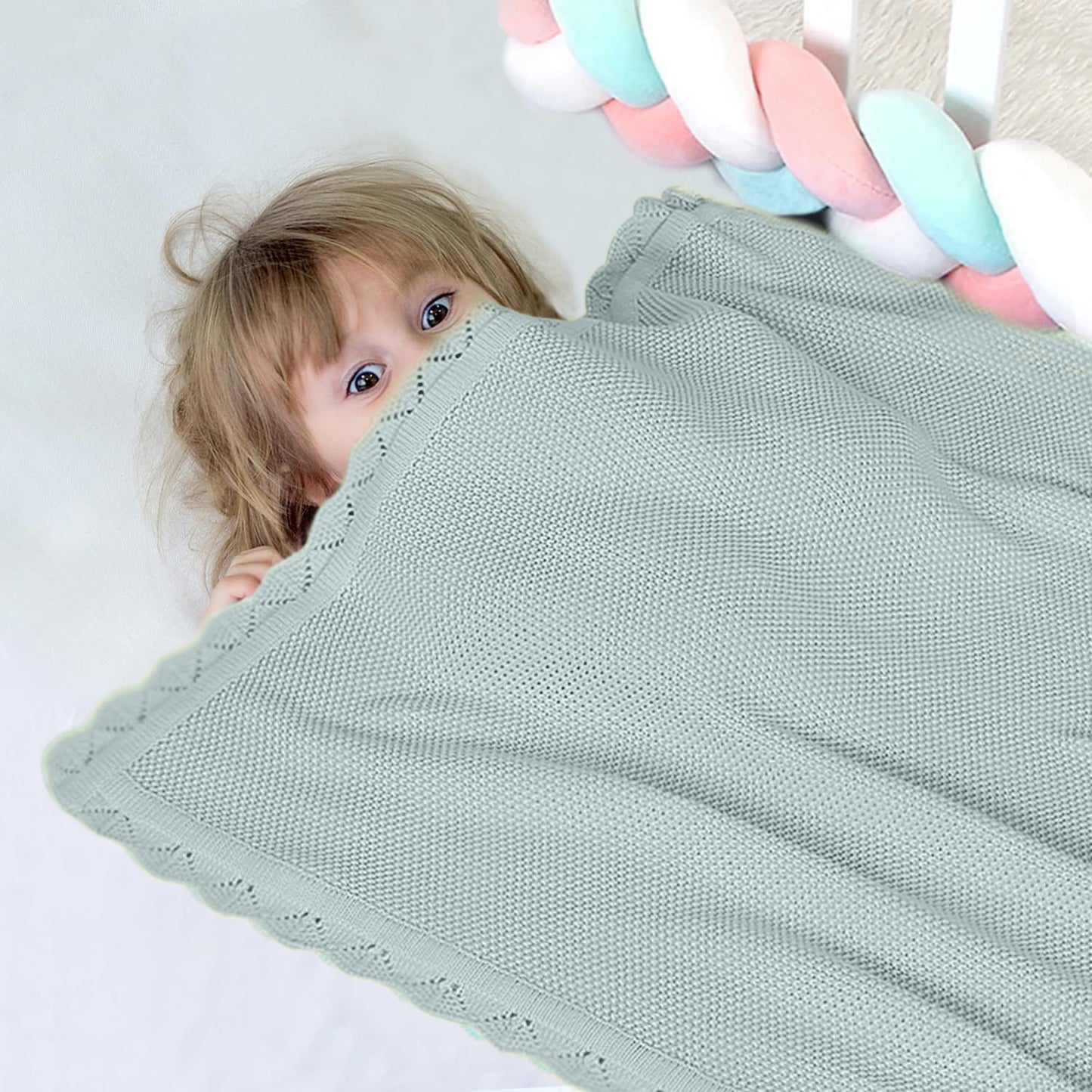 Cotton Baby Blankets 100% Knit Soft Warm Lace Toddler Newborn Nursery Receiving Blankets,30 X 40 Inches, Green