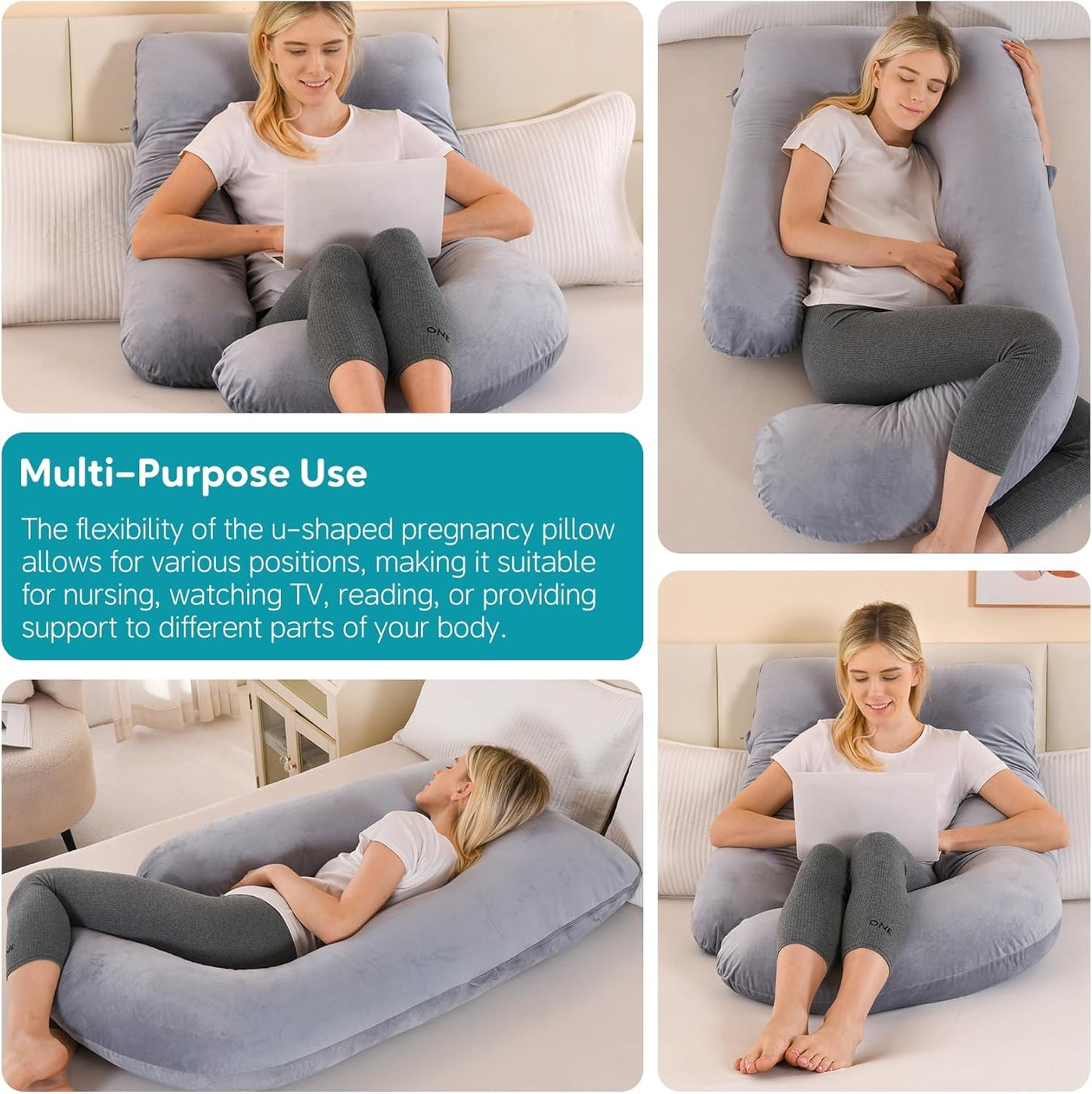 U-Shaped Pregnancy Pillow for Sleeping, Full Body Support for Back, HIPS & Belly - 57 Inch Maternity Pillow with Machine Washable Cover | Maternity Essential