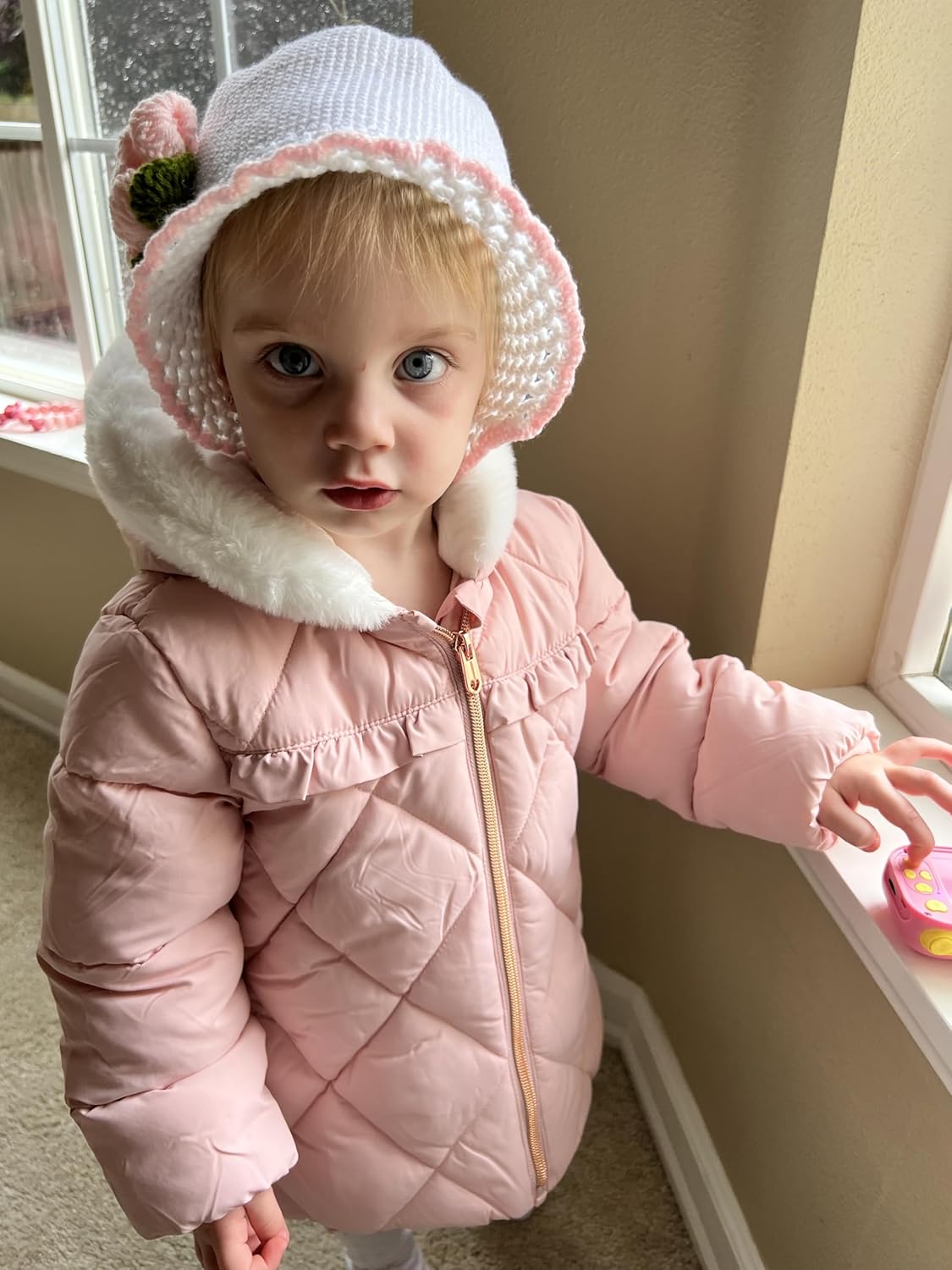 Rokka&Rolla Baby Girls' Water-Resistant Puffer Jacket Hooded Winter Coat with Soft Mini Fur Lining for Newborn Infant Toddler