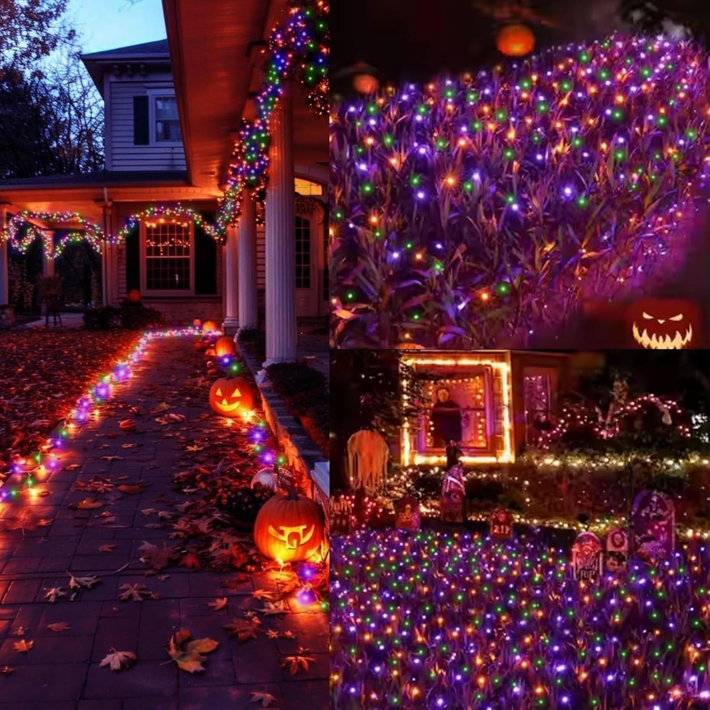 33ft Halloween Decorative Mini Lights, 100 LED Clear Wire Fairy Starry String Lights Plug in, 16Lighting Modes for Halloween Outdoor Party Decoration (Orange/Purple/Green)