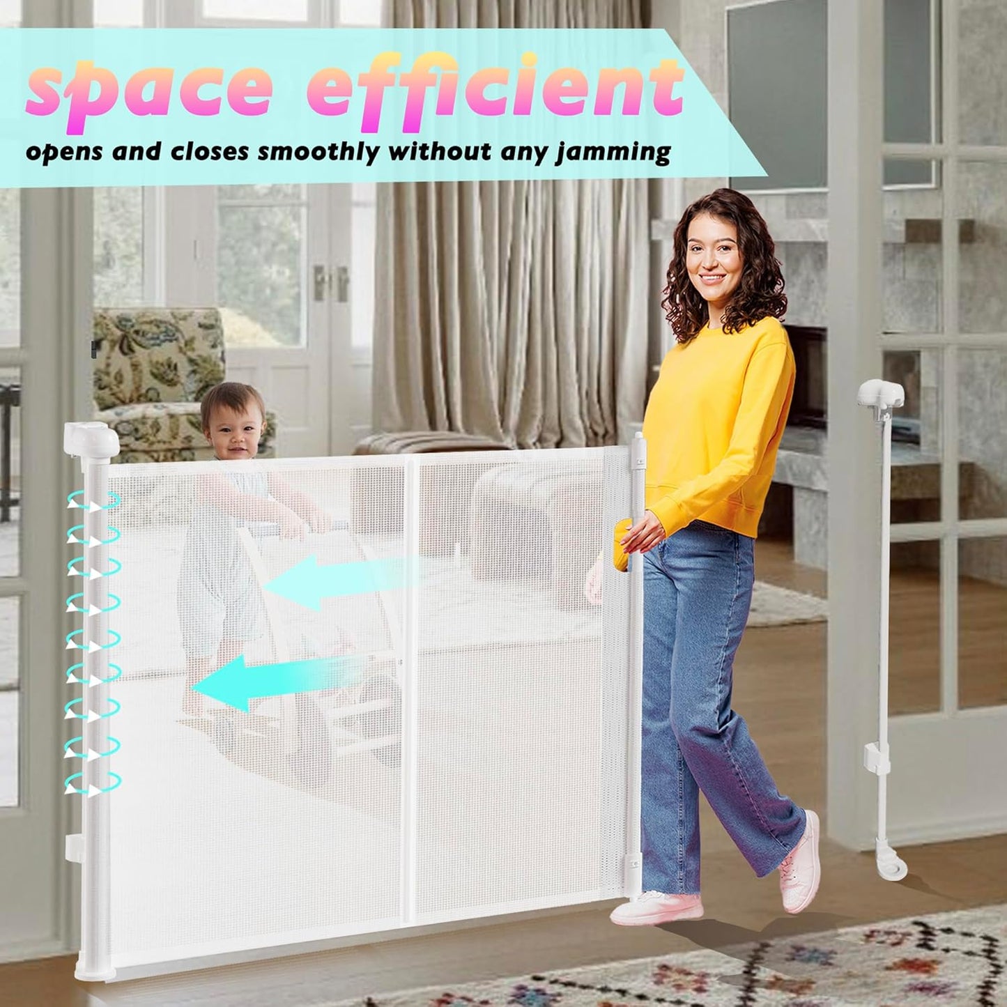 Retractable Baby Gates for Stairs, 55" Wide Baby Gate Dog Gate, 41" Tall Retractable Pet Gate for Doorways, Child Safety Gates Mesh Gate with Fiberglass Rods for Stairways, Hallways, Indoor/Outdoor