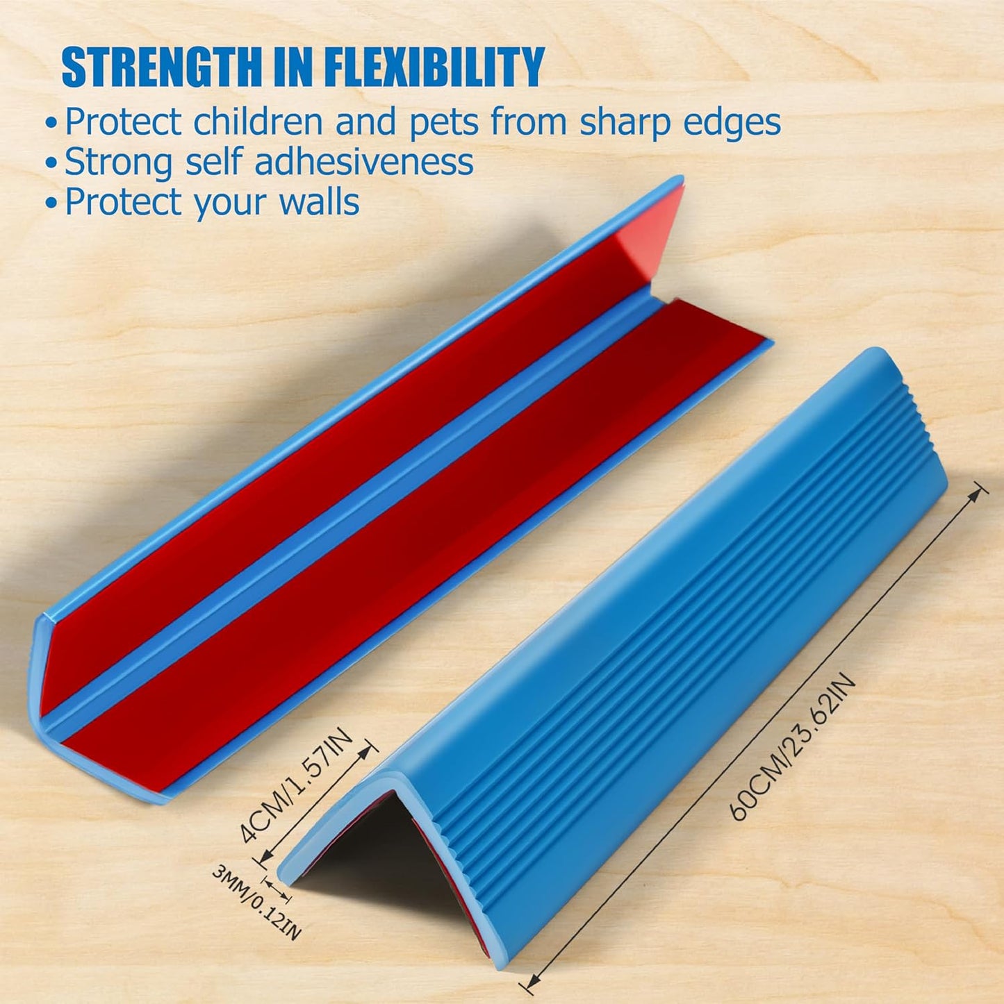 Wall Corner Protectors 4 Pack,1.57x1.57x23.62x0.12 inch PVC Double Side Proof Corner Guards for Sharp Edges, Self-Adhesive Corner Protectors for Home, Kindergarten,Thickness-3mm(0.12 in)