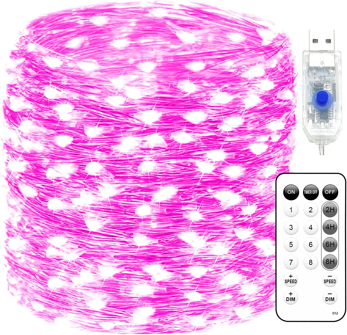 Fairy Lights 72ft 220 LED USB Twinkle String Lights Plug in Silver Wire Lights with Remote and Timer 8 Modes Outdoor Waterproof Starry Lights DIY Party Wedding Christmas Decoration(Pink)