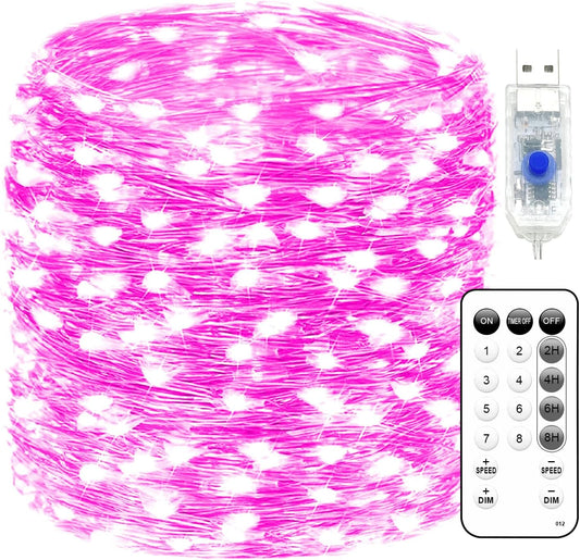 Fairy Lights 72ft 220 LED USB Twinkle String Lights Plug in Silver Wire Lights with Remote and Timer 8 Modes Outdoor Waterproof Starry Lights DIY Party Wedding Christmas Decoration(Pink)
