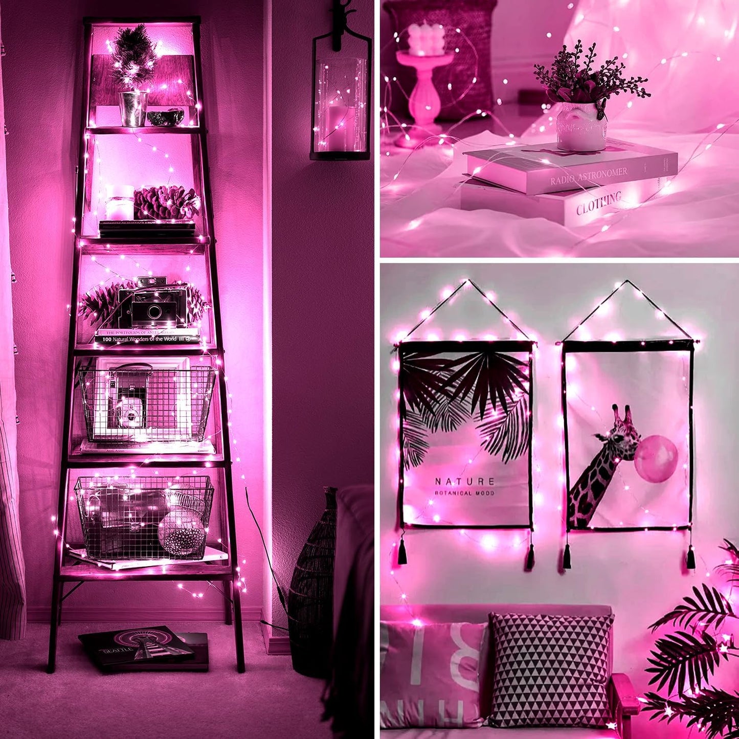 Fairy Lights 72ft 220 LED USB Twinkle String Lights Plug in Silver Wire Lights with Remote and Timer 8 Modes Outdoor Waterproof Starry Lights DIY Party Wedding Christmas Decoration(Pink)