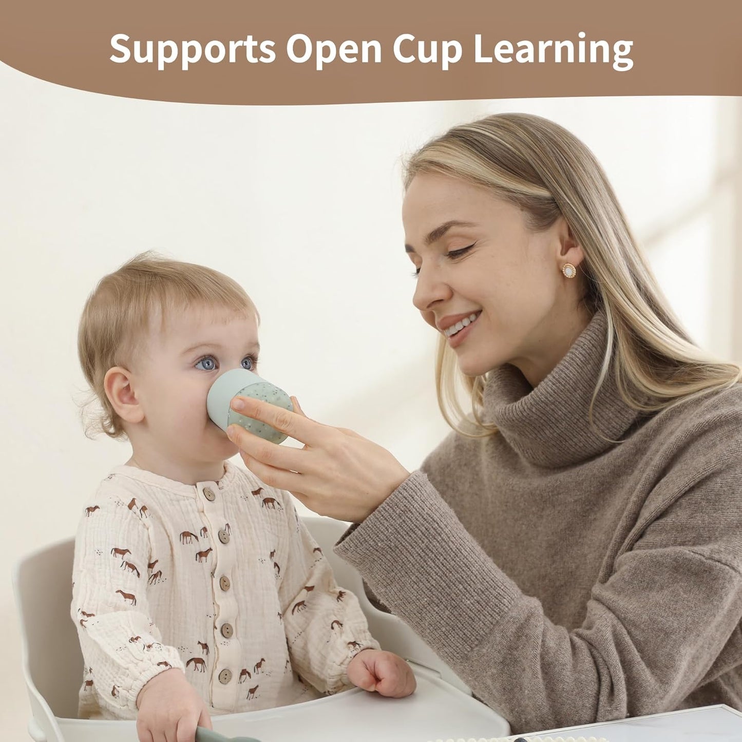 Moonkie Silicone Baby Cup 4 Months+ | Open Training Drinkware for Infants with Confetti Sprinkles | Baby-Led Weaning Essential | 2 oz (Blush, 1 Pack)