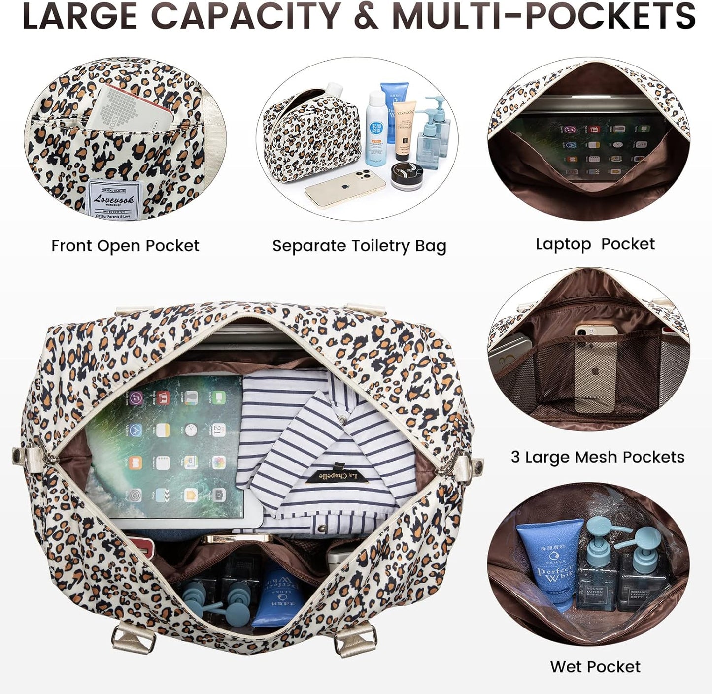 LOVEVOOK Travel Duffle Bag,Weekender Bags for Women with Shoe Compartment，Carry on Overnight Bag with Toiletry Bag,Gym Duffel Bag with Wet Pocket, Hospital Bags for Labor and Delivery