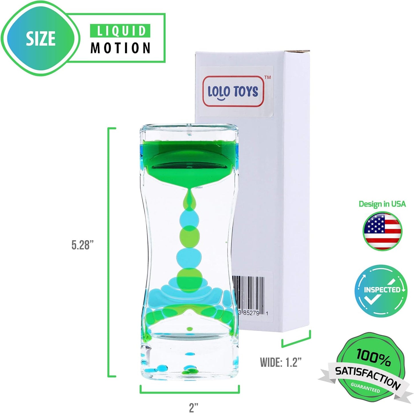 Liquid Motion Bubbler Sensory Toys – 2 Pc Set Bundle Stretchy String Fidget Toys Timer for Stress Relief and Anxiety Relief Great Water Oil Toy for ADHD Autism ADD Hyperactivity Relaxation figit Green