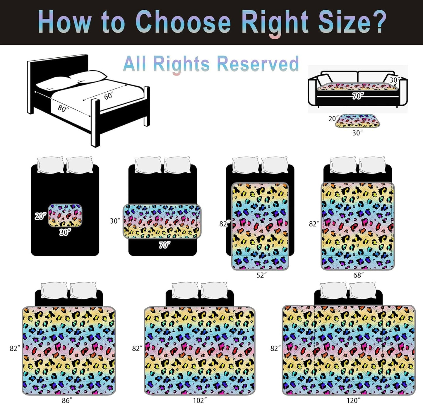 Waterproof Dog Bed Cover 30x70inch Reversible Pad Reusable Camping Mat for Kids/Pet/Dog/Cat Washable Geometric Embroidery Blanket Patchwork Rainbow Leopard Printed+Gray