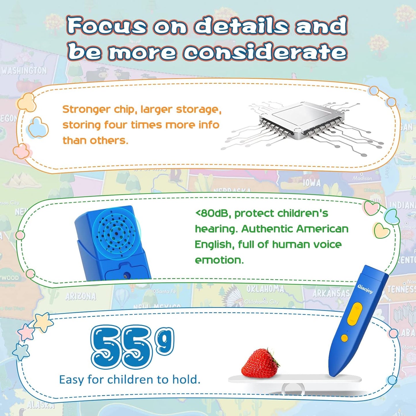 Bilingual Interactive for Kids Talking USA Map for Kids Learning, Geography Toys Games Educational Electronic Map Christmas Personalized Gift/Toys for 4 5 6 7 8 9 10 Year Old Girls/Boys