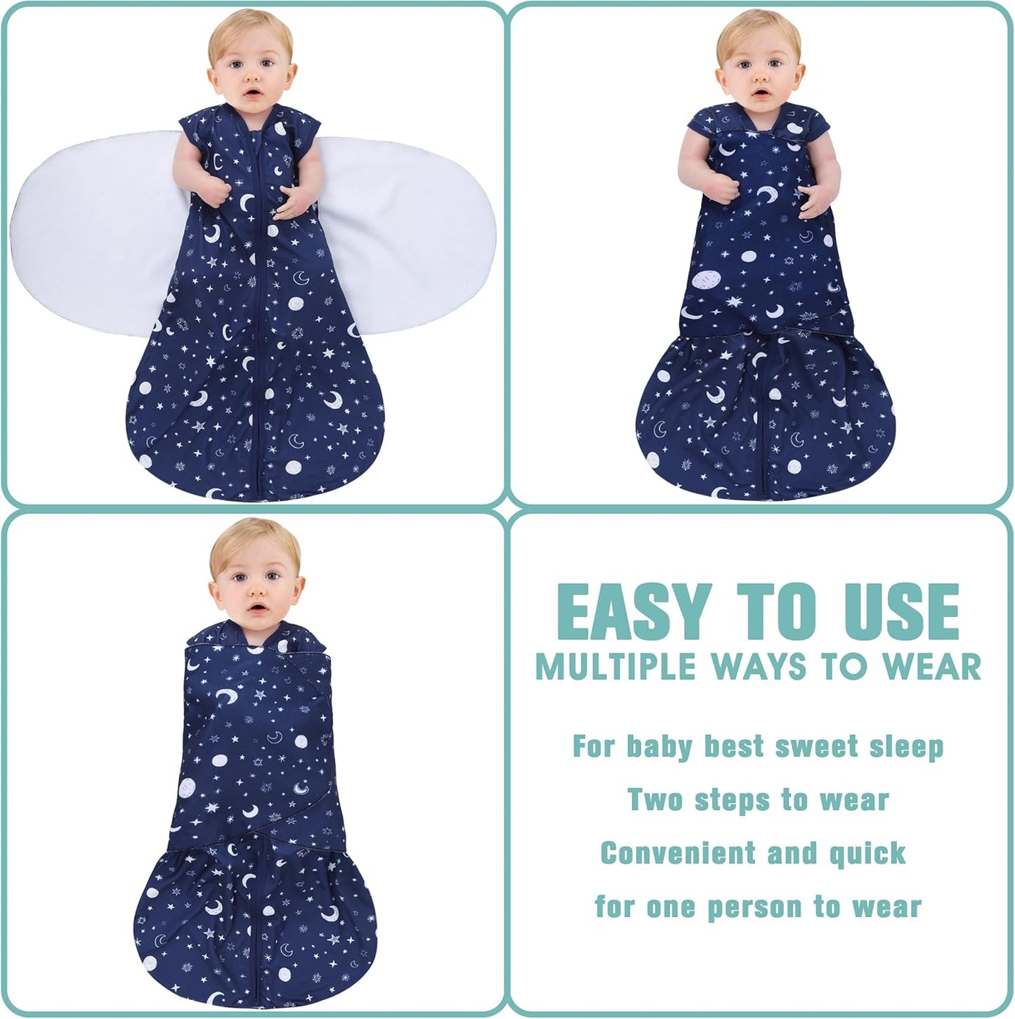 Newborn Sleep Sack Baby Swaddle,Swaddle me 3-6 Month,3-Way Adjustable Wearable Blanket,100% Rayon Cotton Swaddling Sleeping Bag，TOG 0.5 (Starry Sky, 3-6 Months)