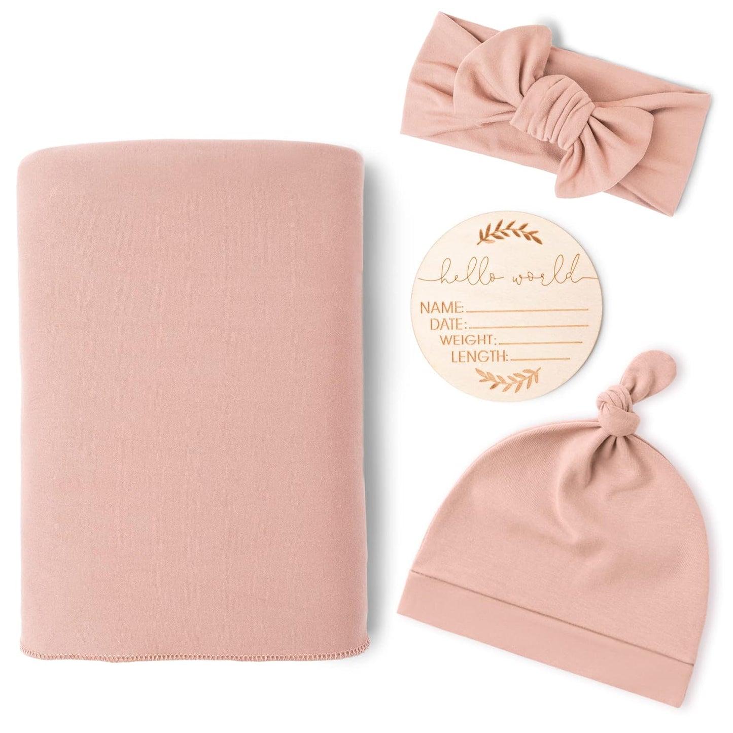 Konssy Baby Girl Newborn Receiving Blanket with Matching Headband and Beanie Set Baby Swaddle Nursery Swaddle Wrap
