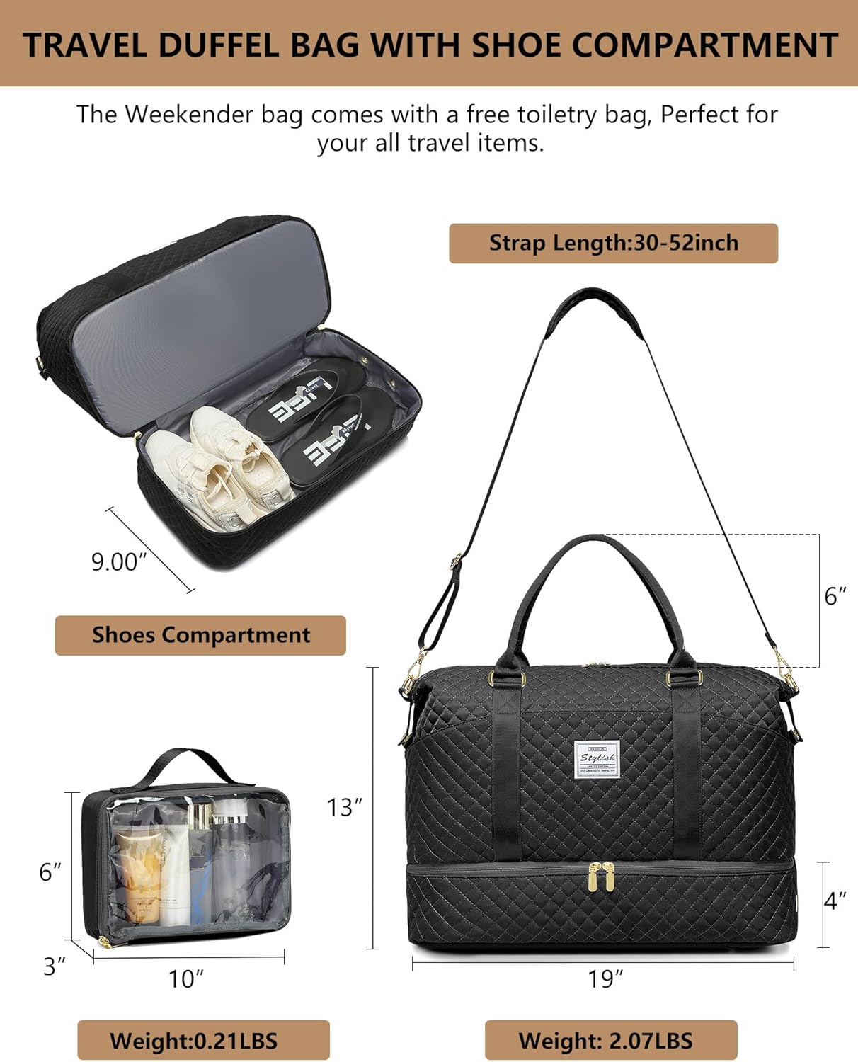 Travel Duffle Weekender Bag Women - Overnight Bags with Toiletry Bag Carry on with Laptop Compartment Yoga Gym Bag with Wet Pocket Hospital Bag for Labor and Delivery