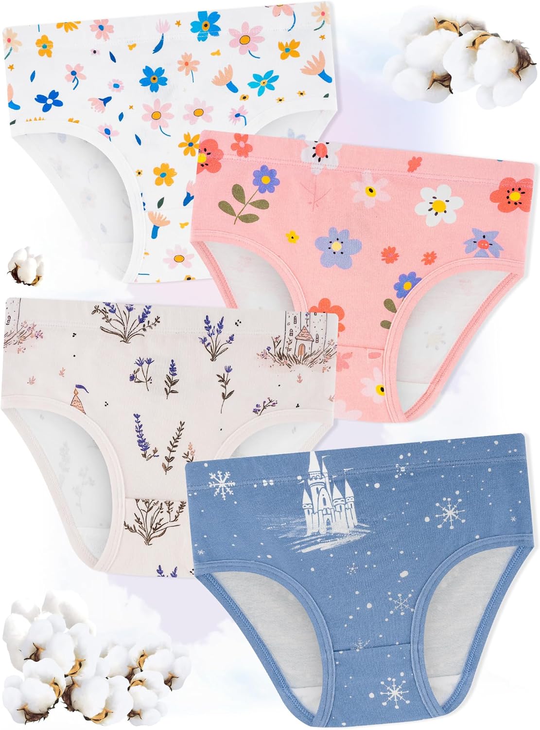 Girls' Underwear,Soft Cotton Tagless Panties for Toddlers' & Little Kids' Comfort,Breathable Briefs,8-Pack