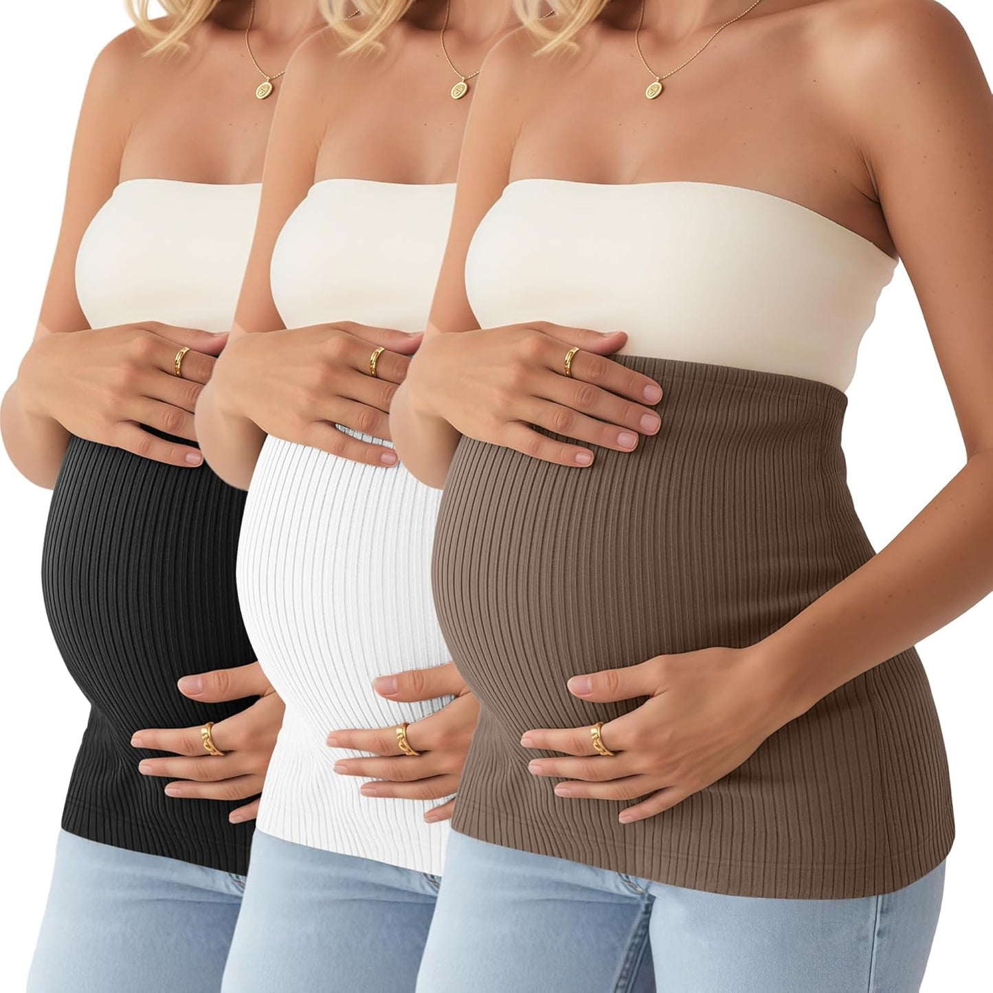 3 Pack Maternity Belly Bands for Pregnant Women Cotton Stretch Ribbed Pregnancy Support Belt Pants Extender